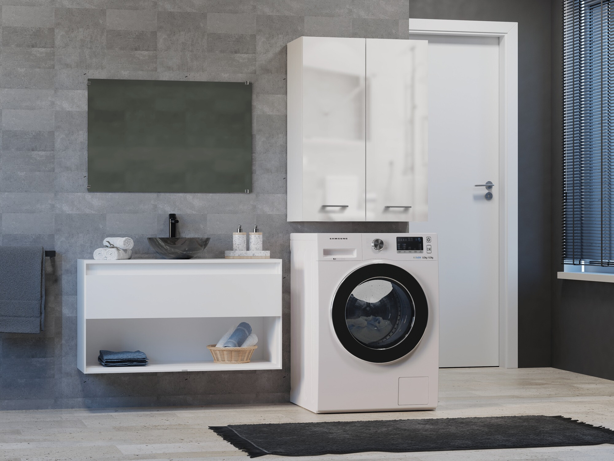 Armoire de salle de bain murale Balelbo 105 (Blanc + Blanc brillant)