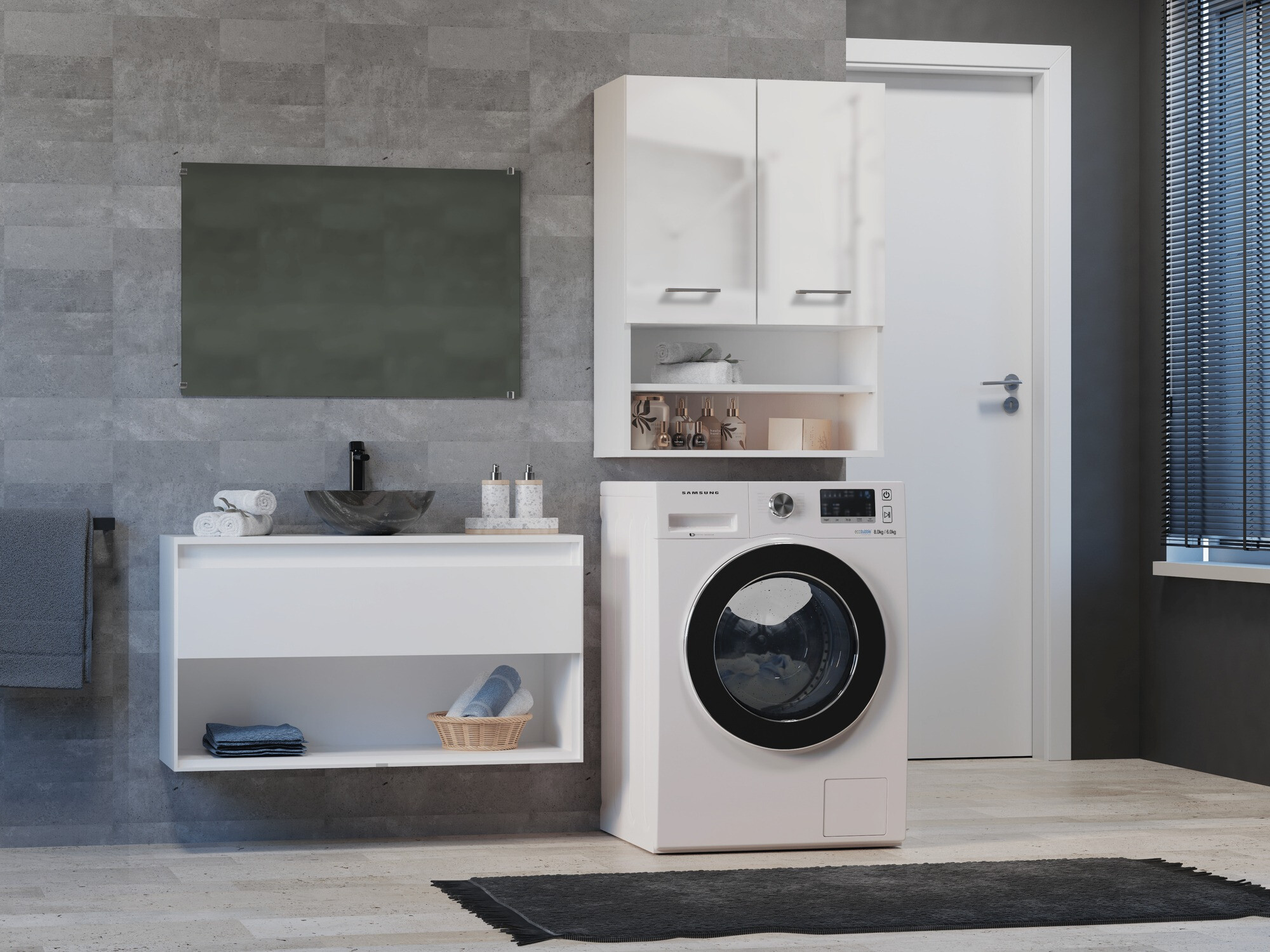 Armoire de salle de bain murale Balelbo 106 (Blanc + Blanc brillant)