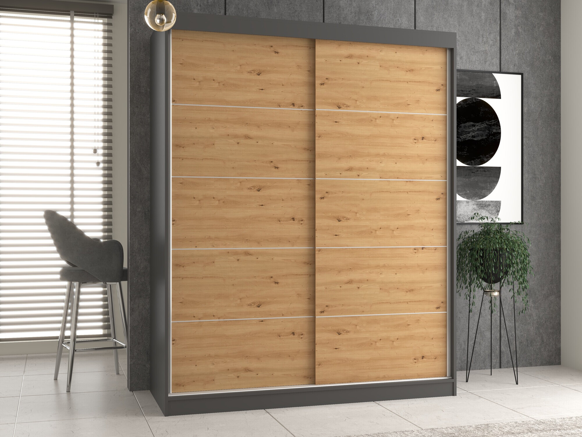 Armoire Mandeville 177 (Anthracite + Chêne Artisan)