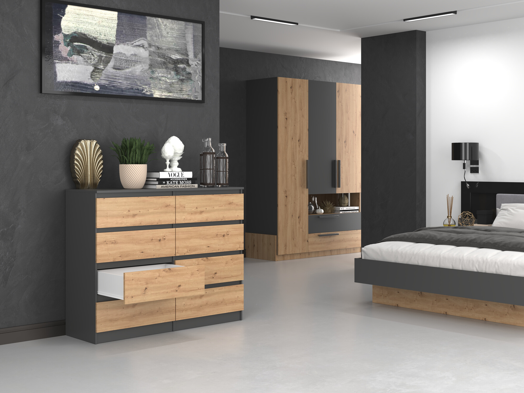 Commode Elbvelu 101 (Anthracite + Chêne Artisan)