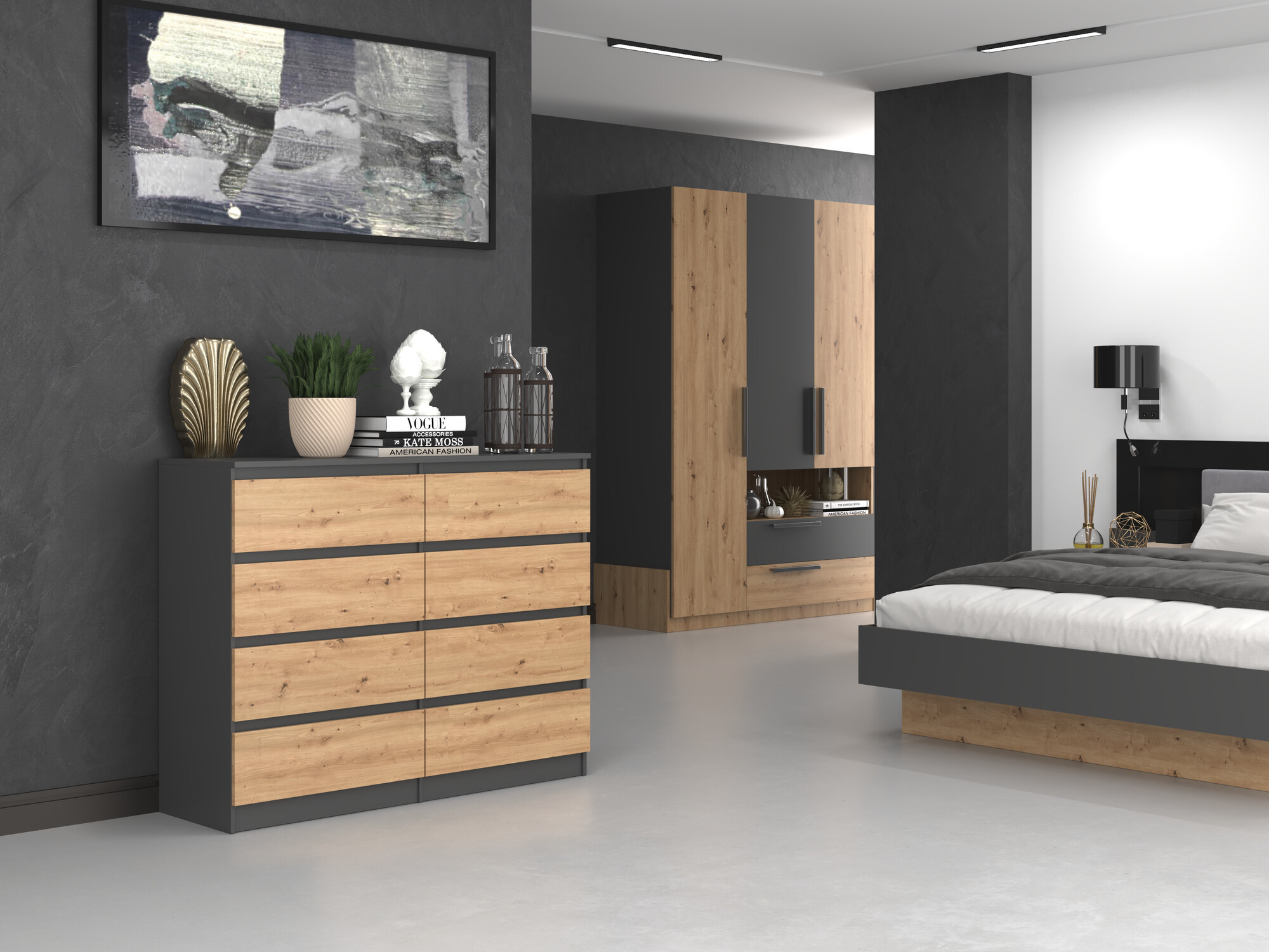 Commode Elbvelu 101 (Anthracite + Chêne Artisan)