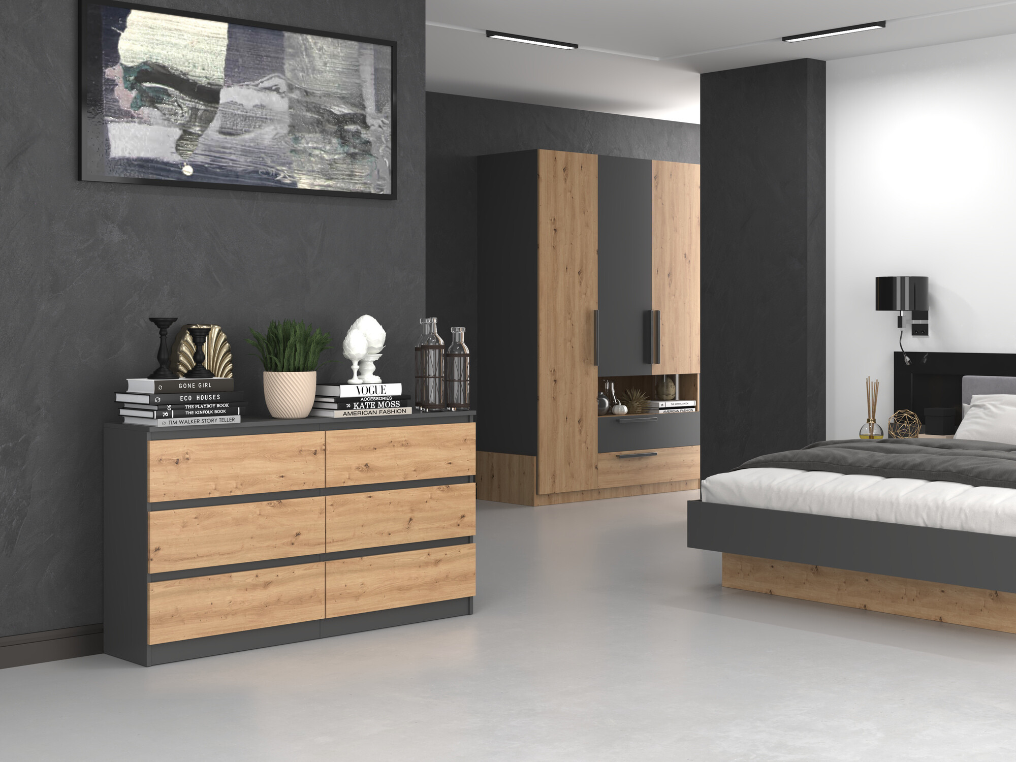 Commode Elbvelu 102 (Anthracite + Chêne Artisan)