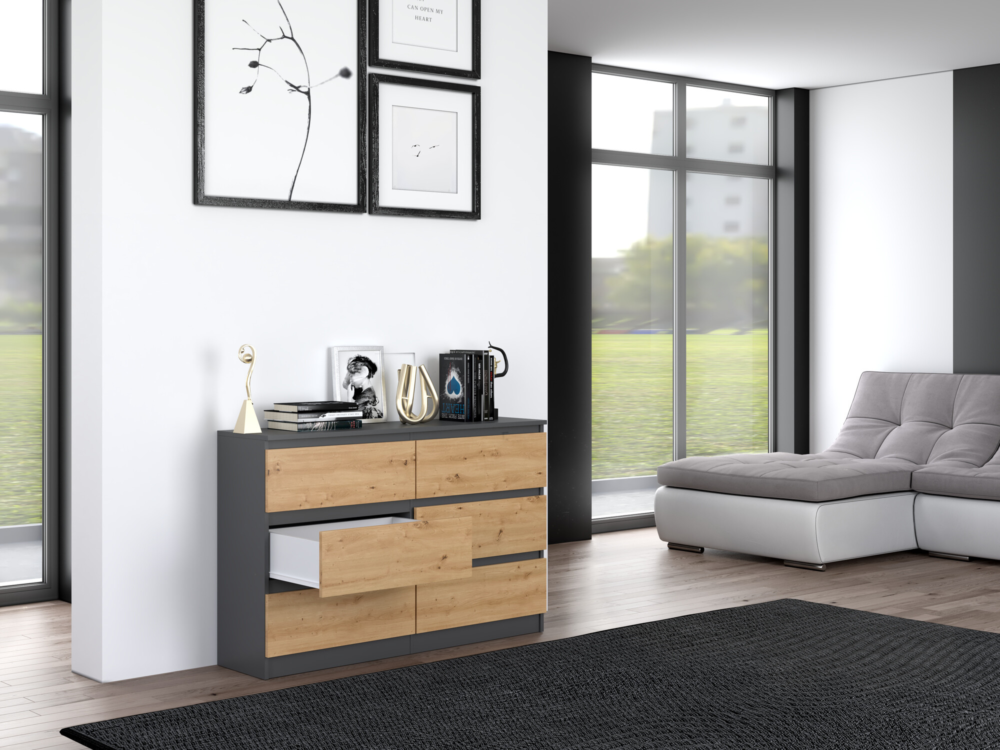 Commode Elbvelu 103 (Anthracite + Chêne Artisan)