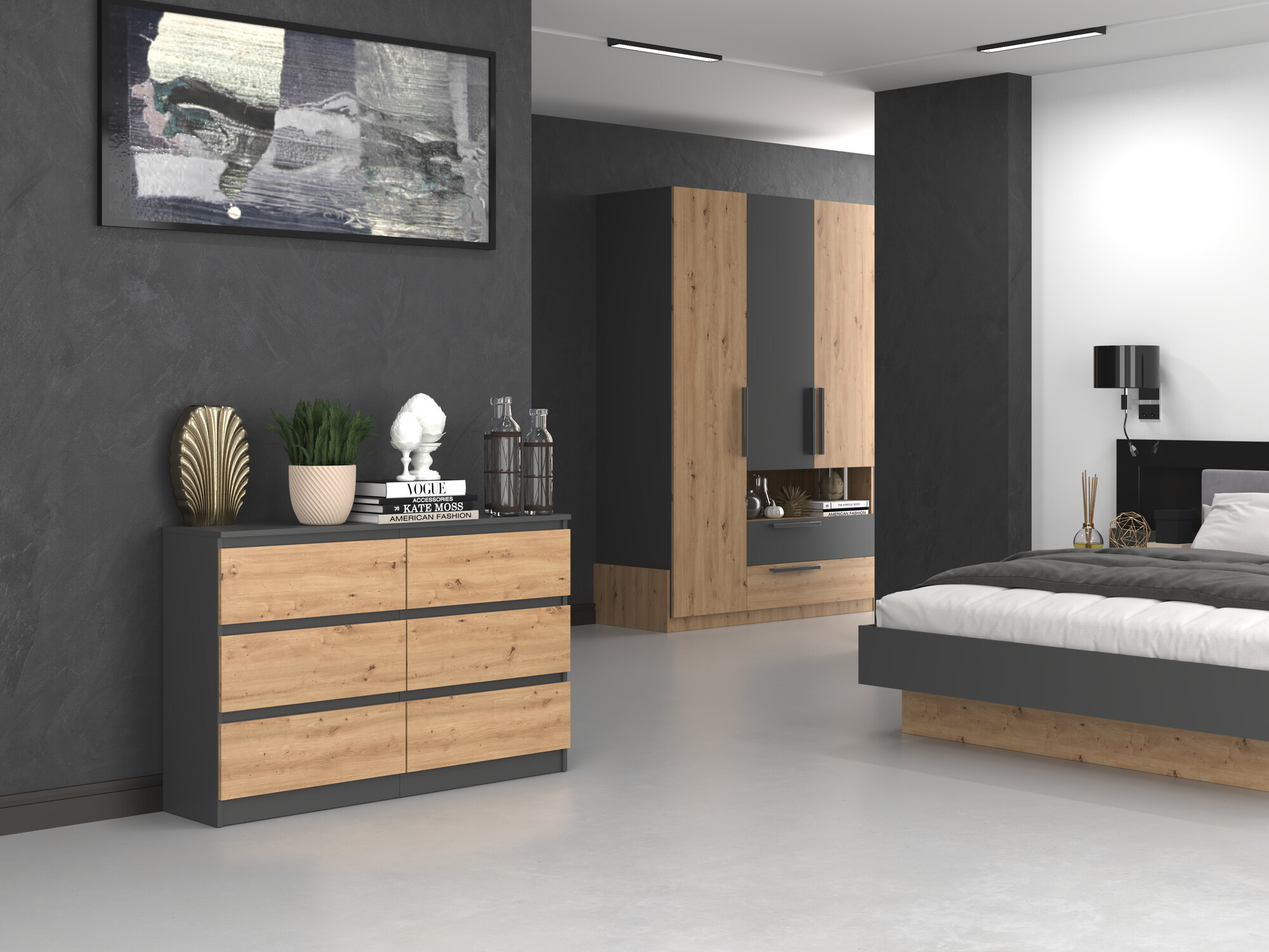 Commode Elbvelu 103 (Anthracite + Chêne Artisan)