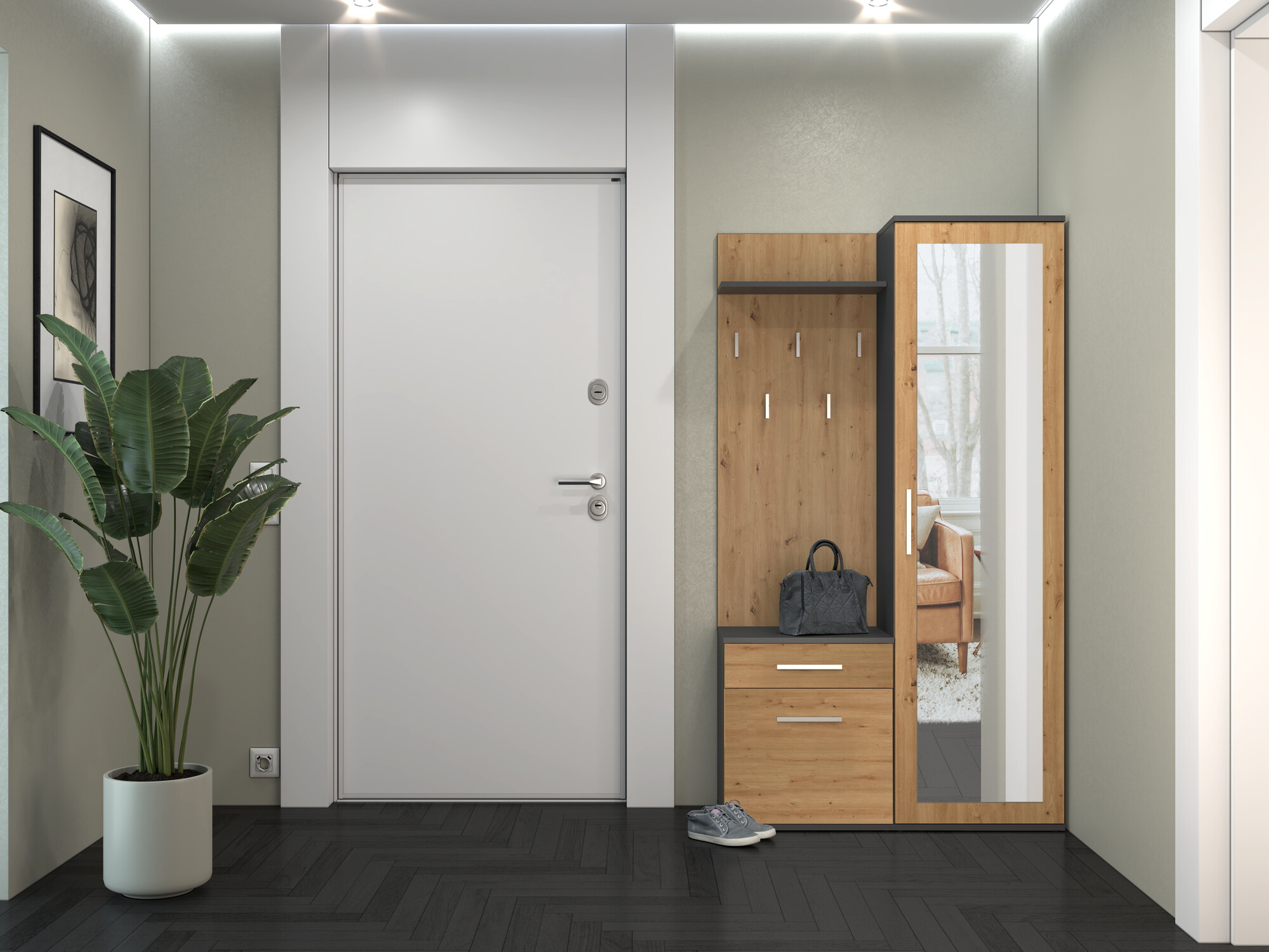 Meuble d'entrée Mandeville 129 (Chêne Artisan + Anthracite)