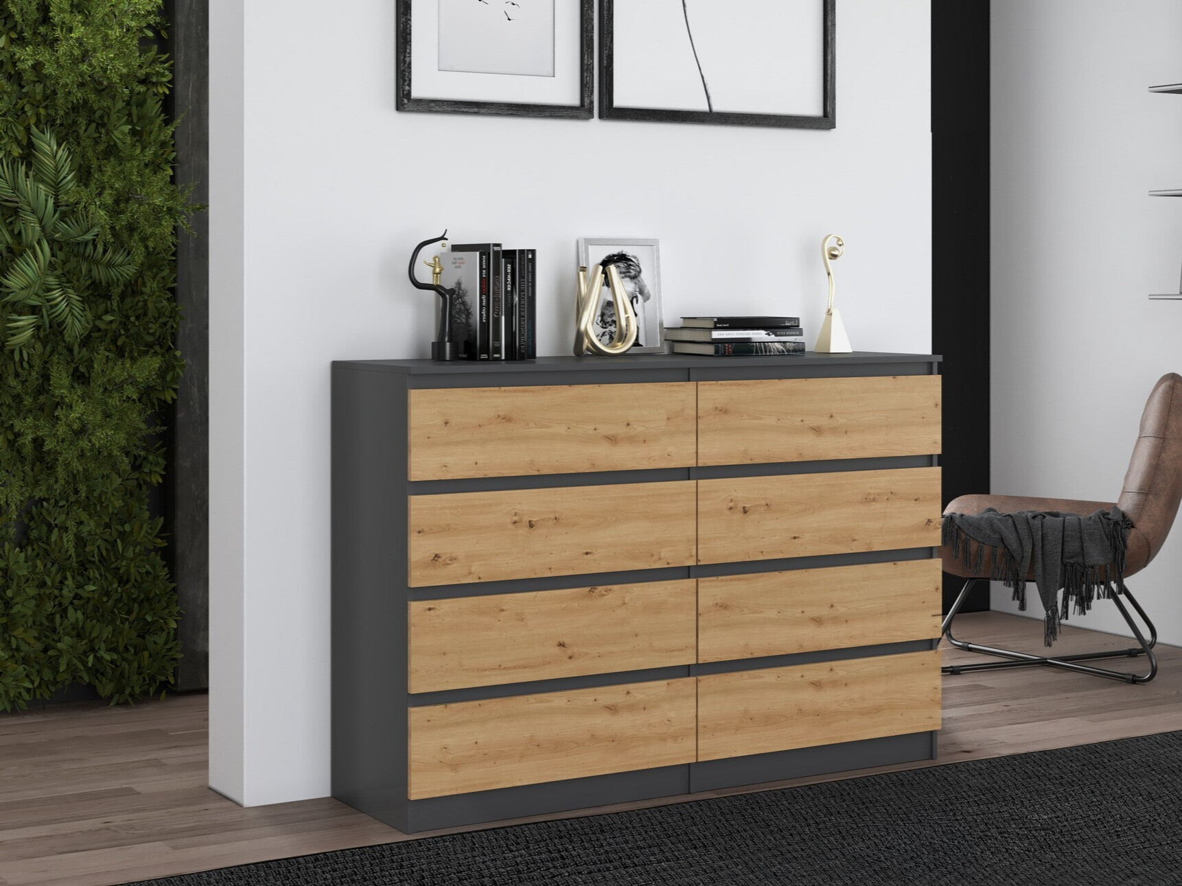Commode Elbvelu 100 (Anthracite + Chêne Artisan)