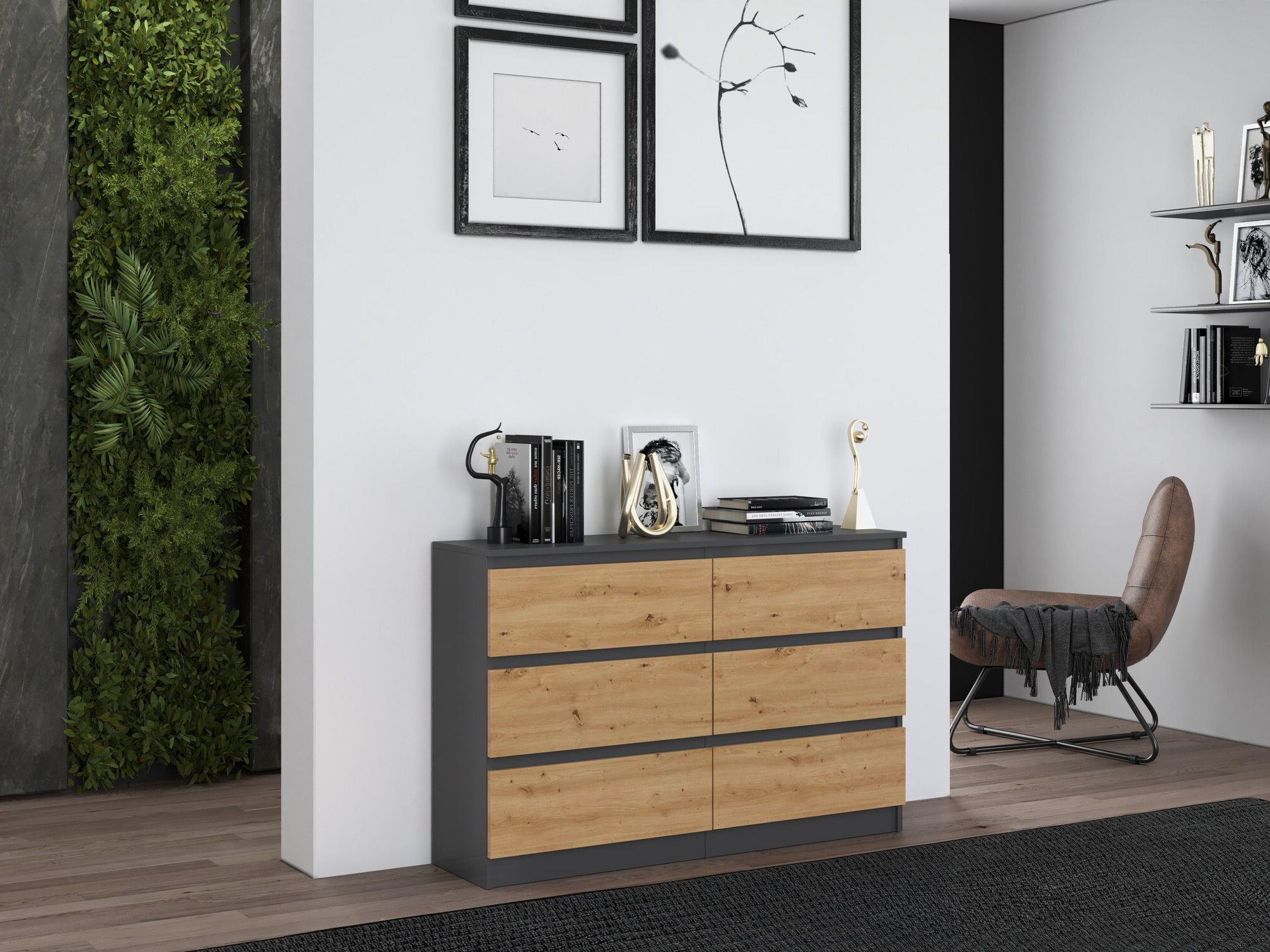 Commode Elbvelu 103 (Anthracite + Chêne Artisan)