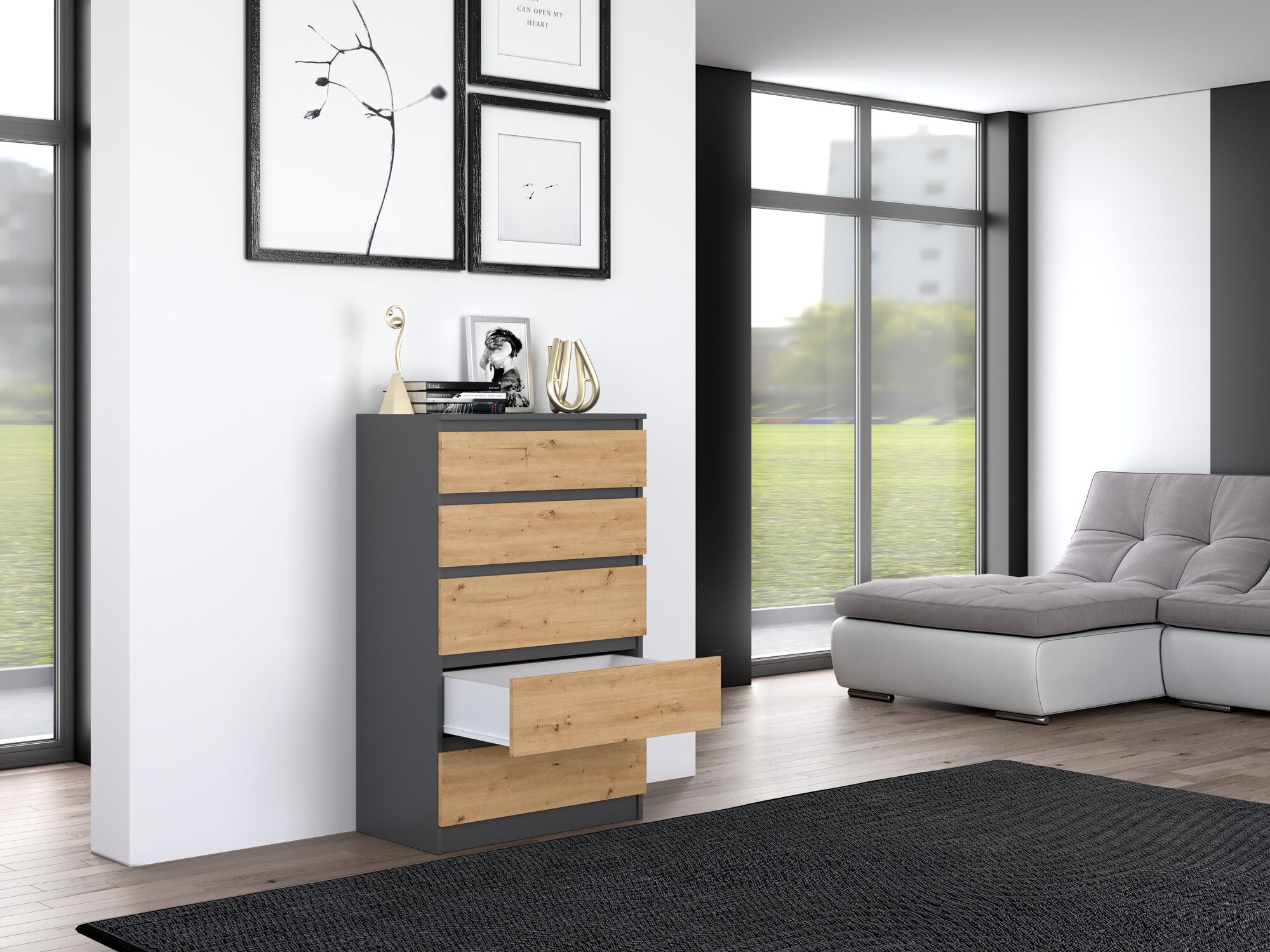 Commode Elbvelu 104 (Anthracite + Chêne Artisan)