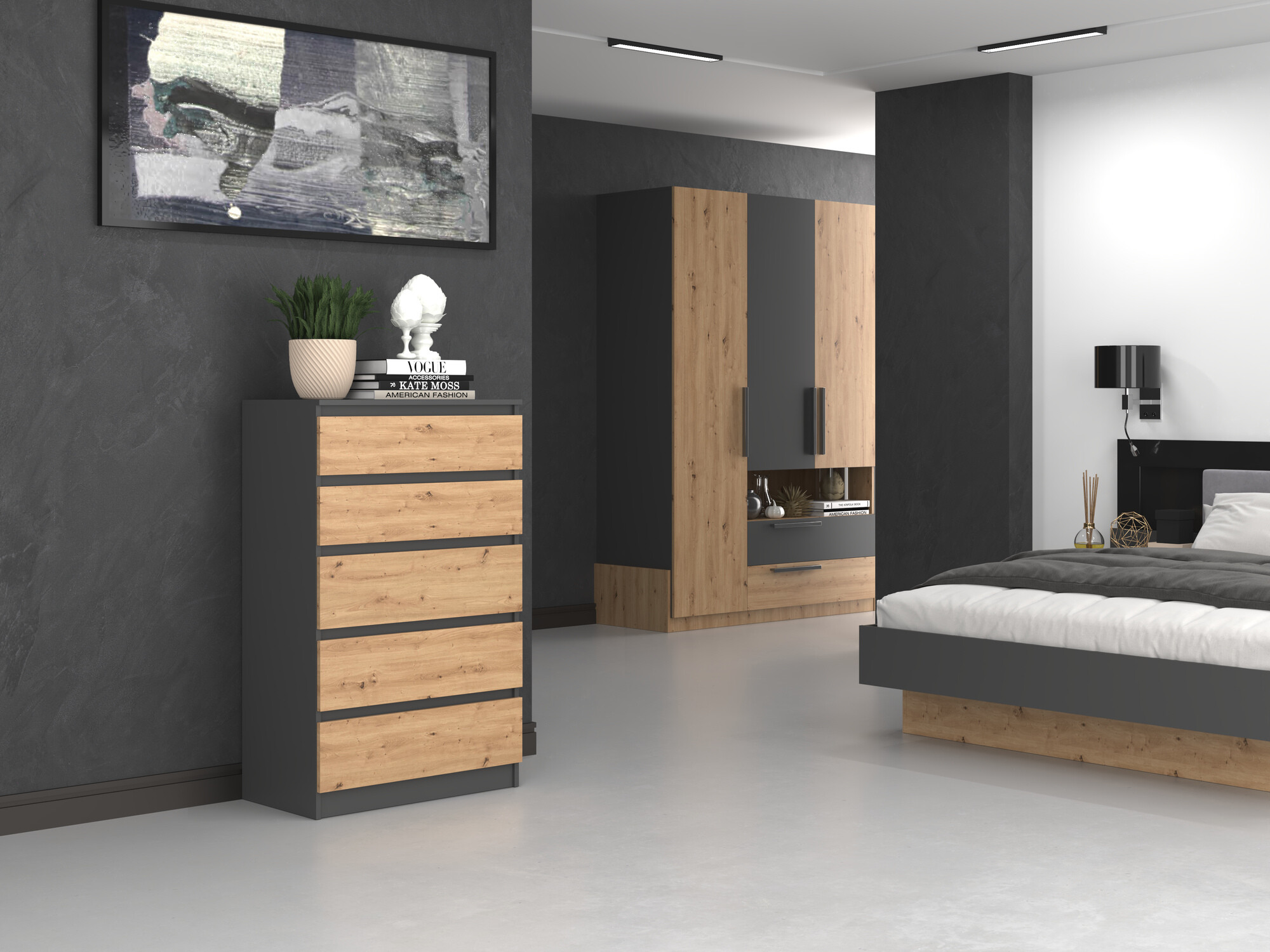 Commode Elbvelu 104 (Anthracite + Chêne Artisan)