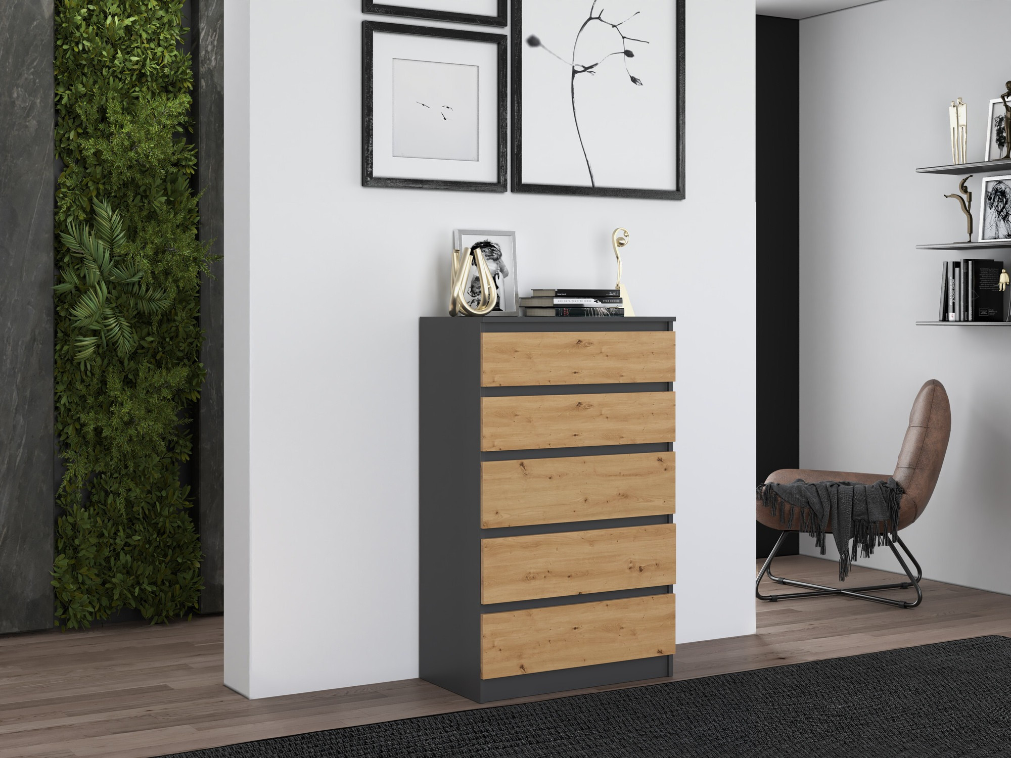 Commode Elbvelu 104 (Anthracite + Chêne Artisan)