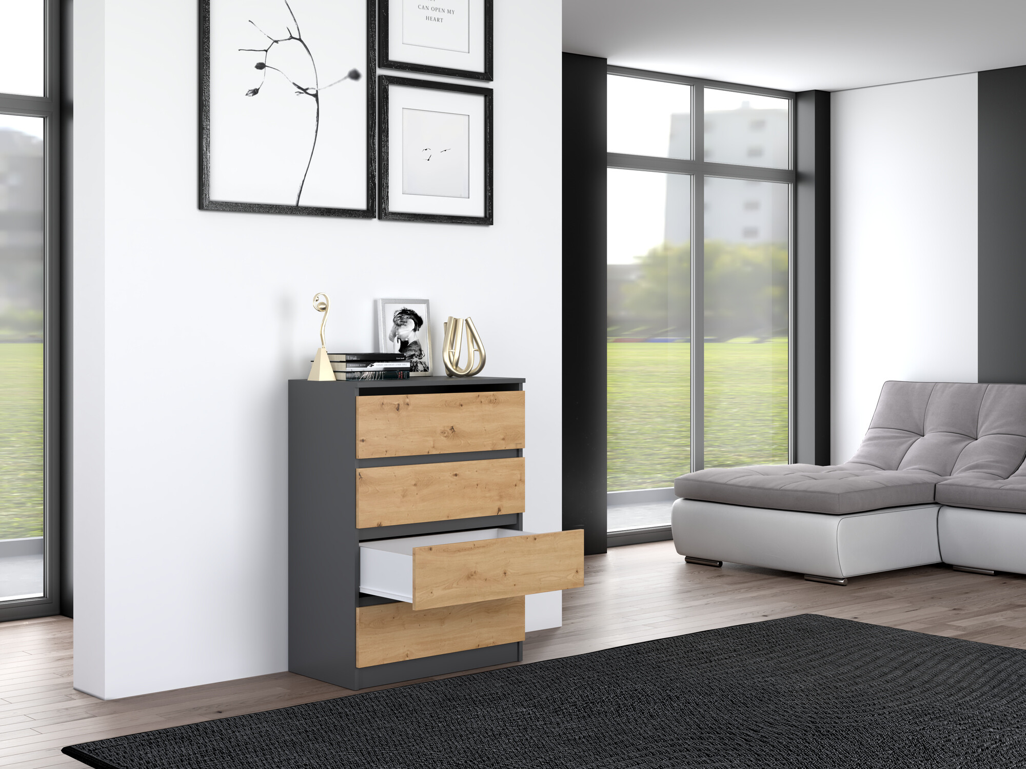 Commode Elbvelu 105 (Anthracite + Chêne Artisan)