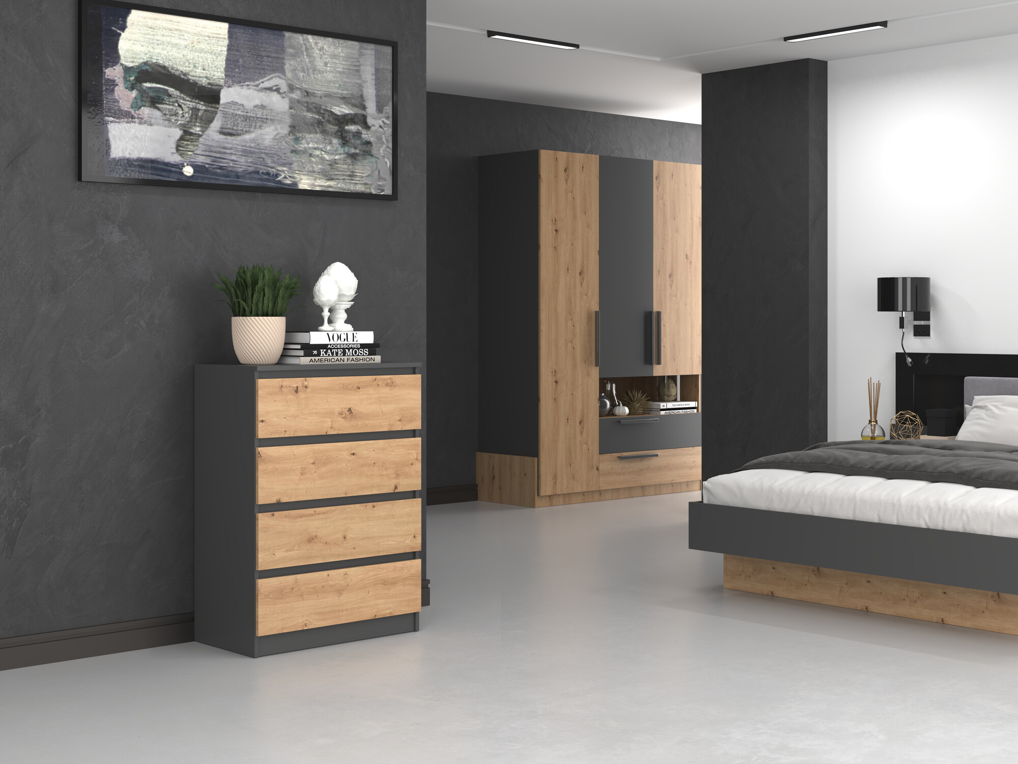 Commode Elbvelu 105 (Anthracite + Chêne Artisan)