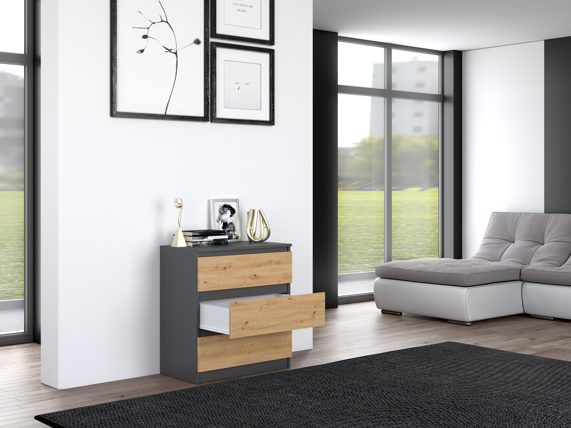 Commode Elbvelu 106 (Anthracite + Chêne Artisan)