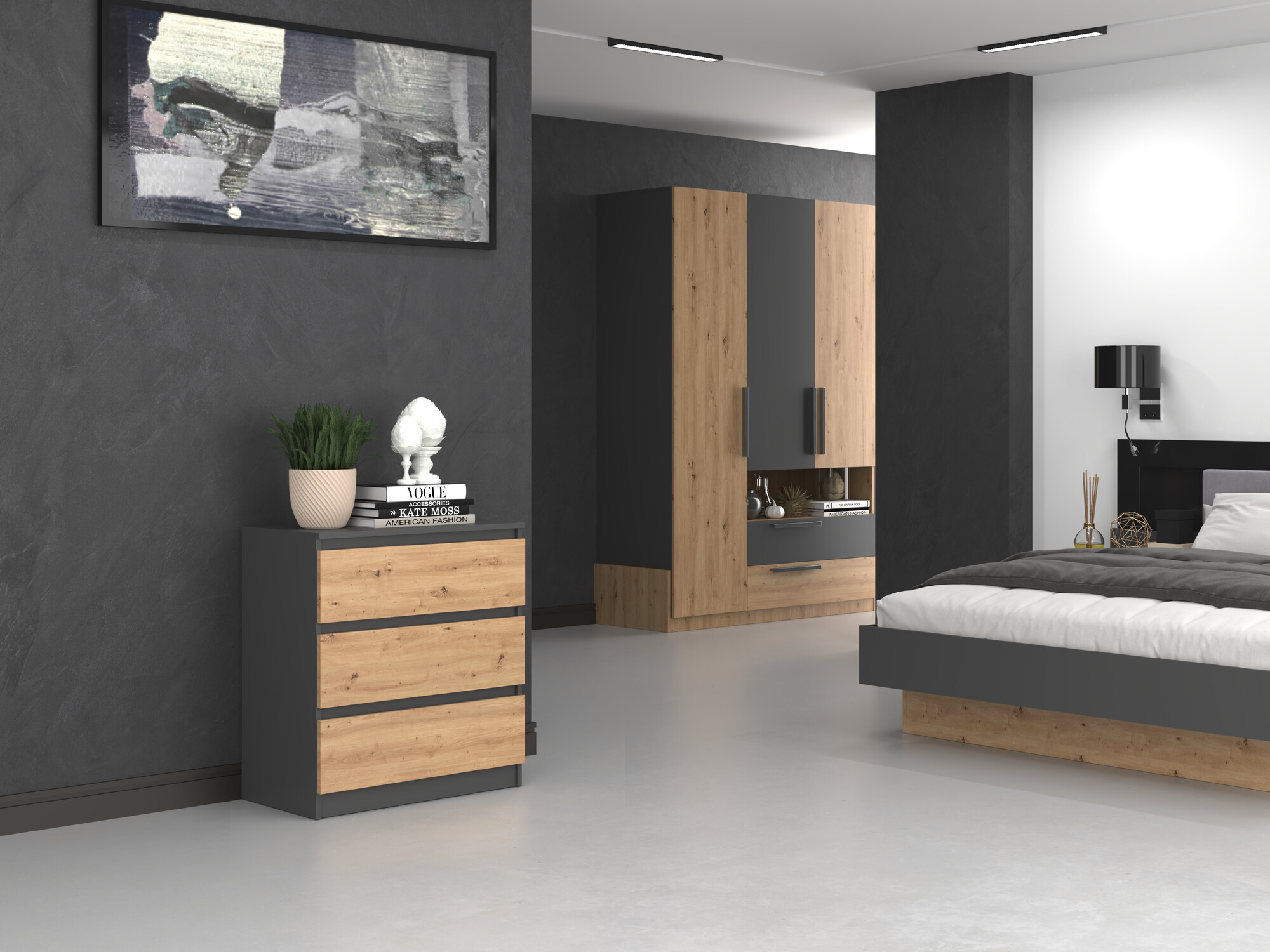 Commode Elbvelu 106 (Anthracite + Chêne Artisan)