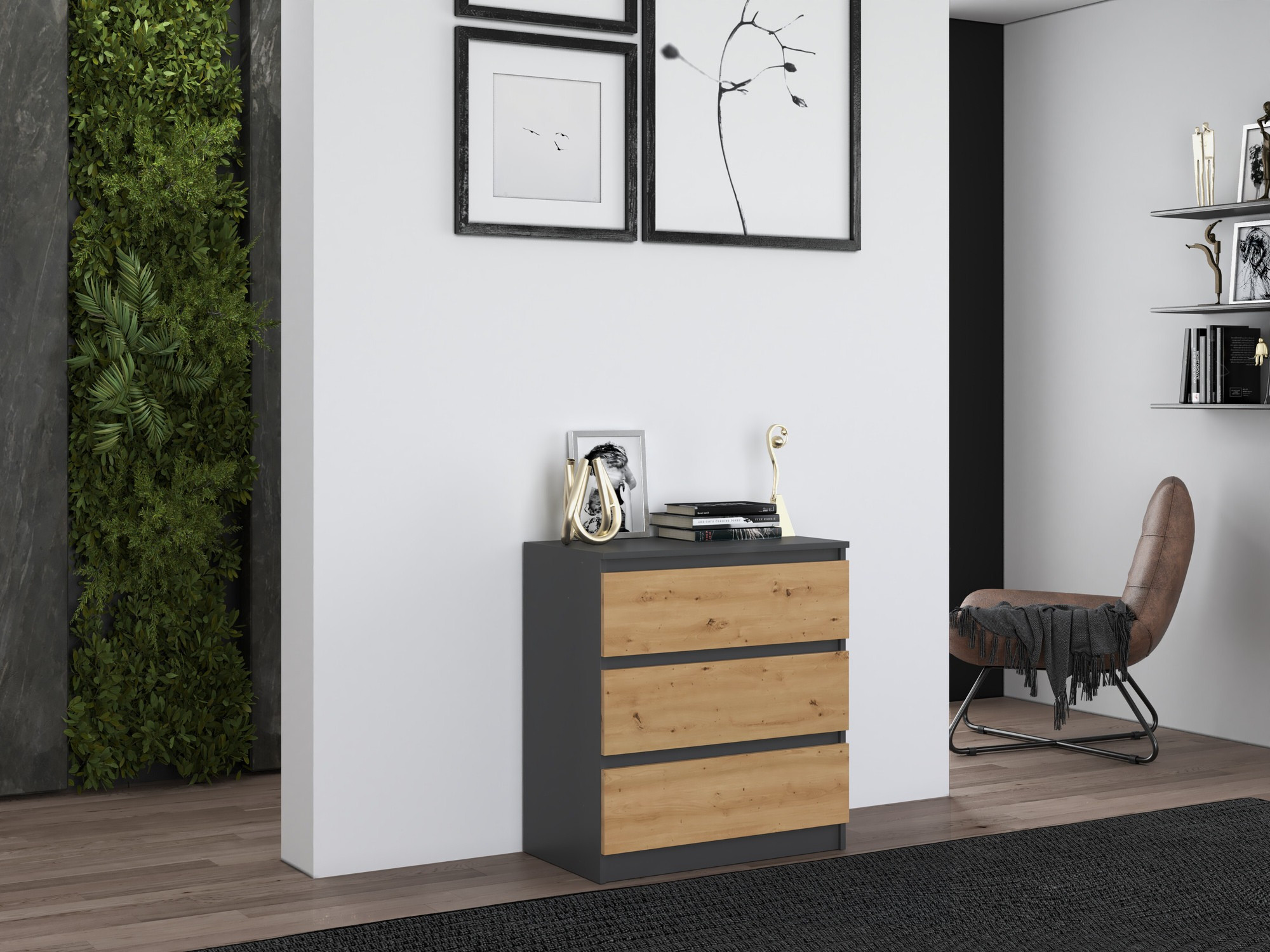 Commode Elbvelu 106 (Anthracite + Chêne Artisan)