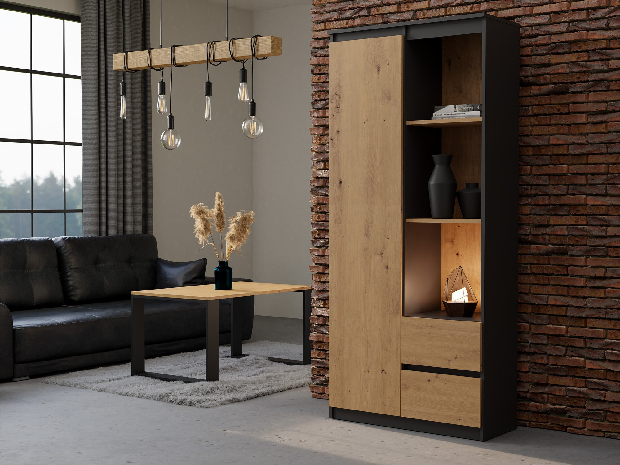 Étagère Mandeville 182 (Anthracite + Chêne Artisan)