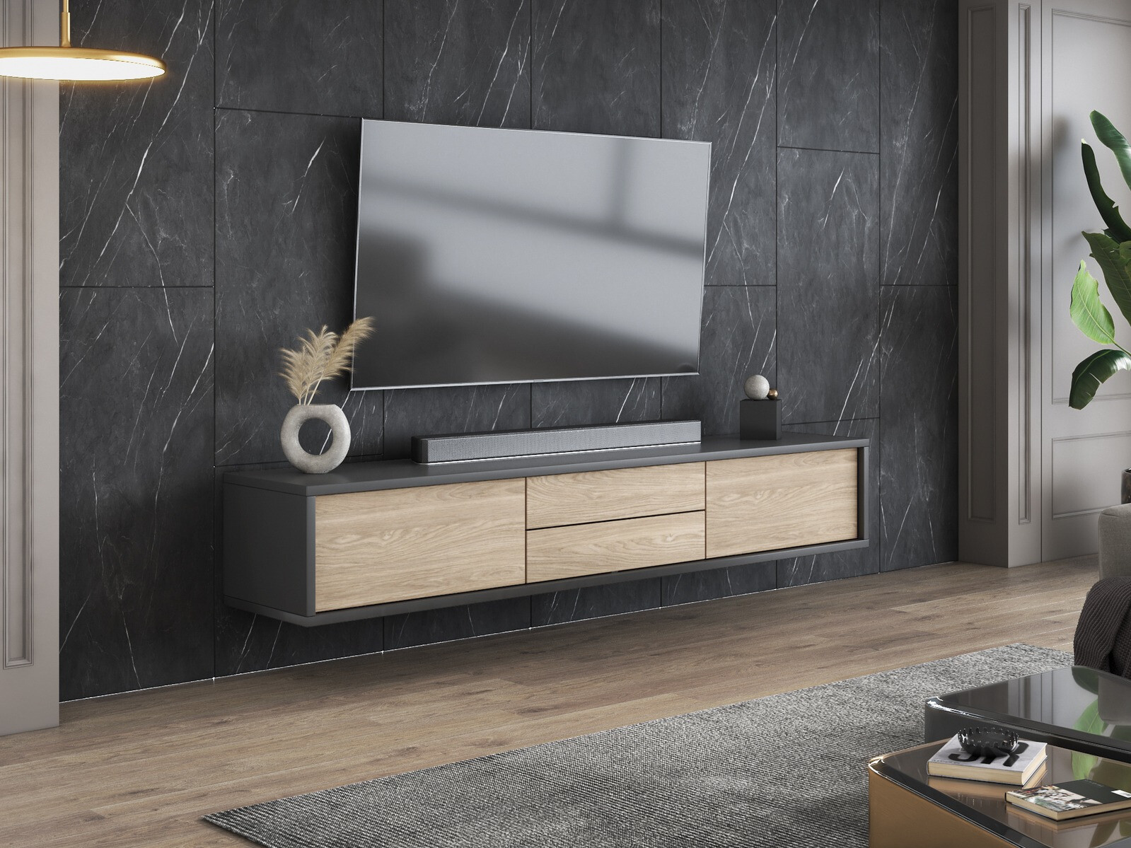 Meuble TV Austin 325 (Anthracite + Chêne)