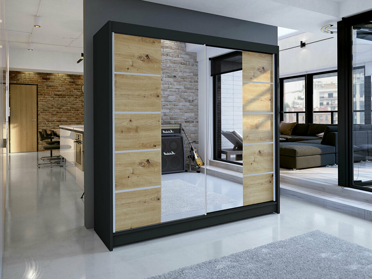 Armoire Closico Cavaris V (Noir + Chêne Artisan)