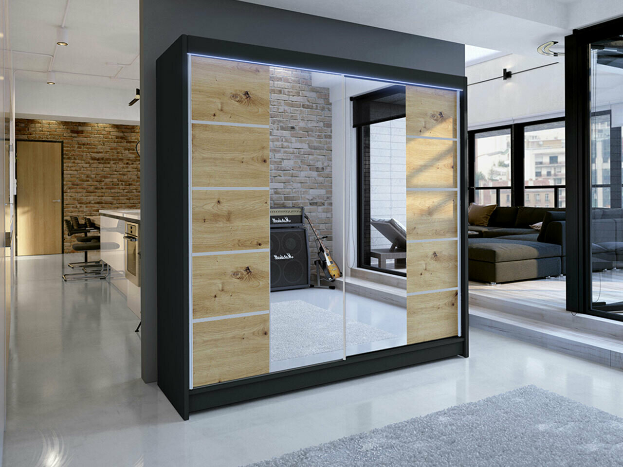 Armoire Closico Cavaris V (Noir + Chêne Artisan)