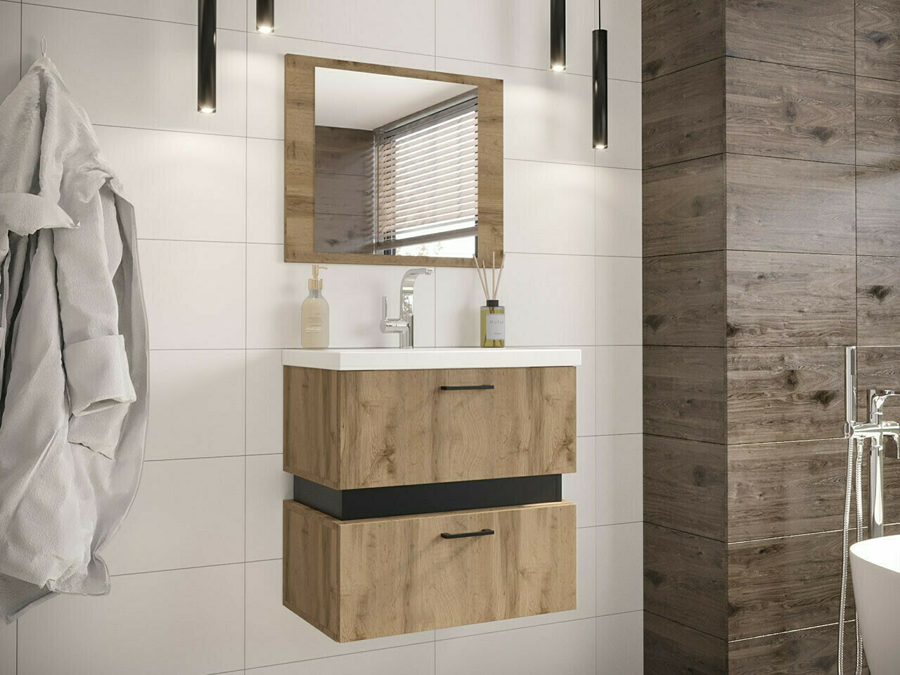 Ensemble de salle de bain Hartford C104 (Chêne wotan + Noir)