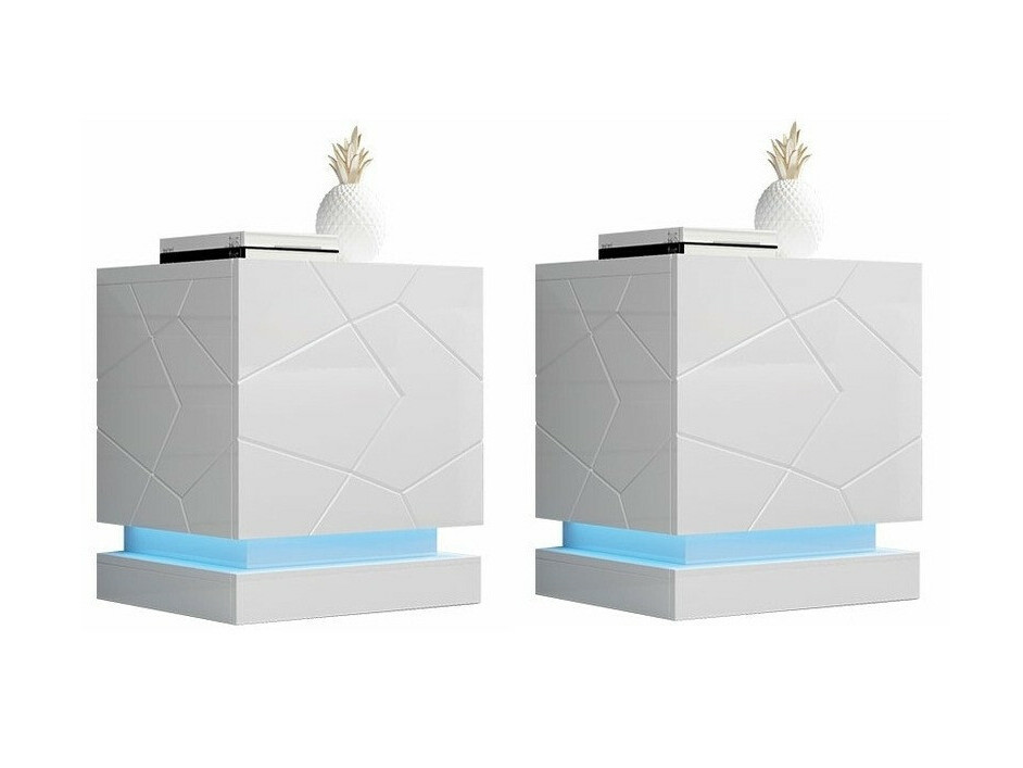 Ensemble de tables de chevet Linar (Blanc + Blanc brillant)