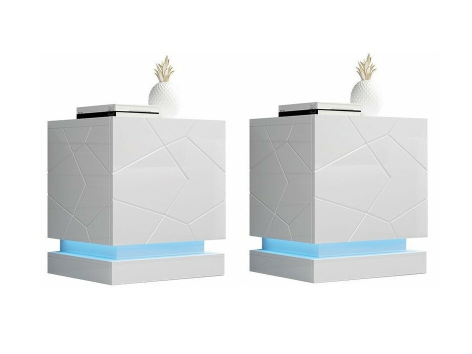 Ensemble de tables de chevet Linar (Blanc + Blanc brillant)