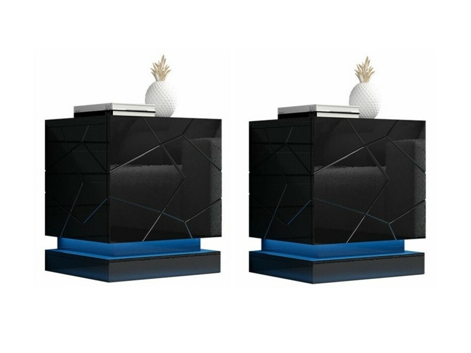 Ensemble de tables de chevet Linar (Noir + Noir brillant)