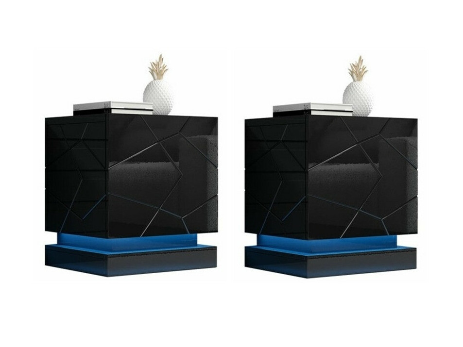 Ensemble de tables de chevet Linar (Noir + Noir brillant)