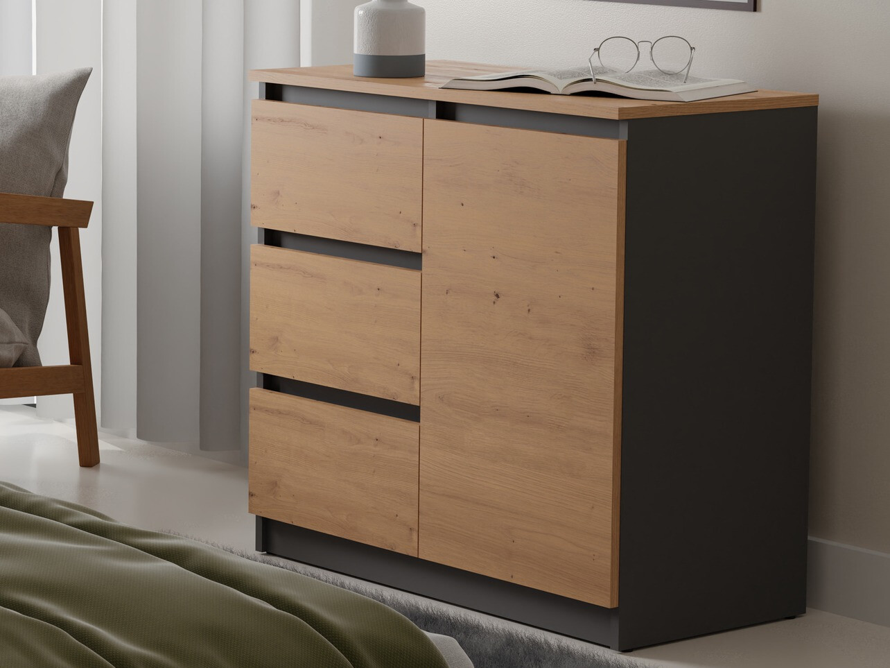 Commode Elbvelu 110 (Chêne Artisan + Anthracite)