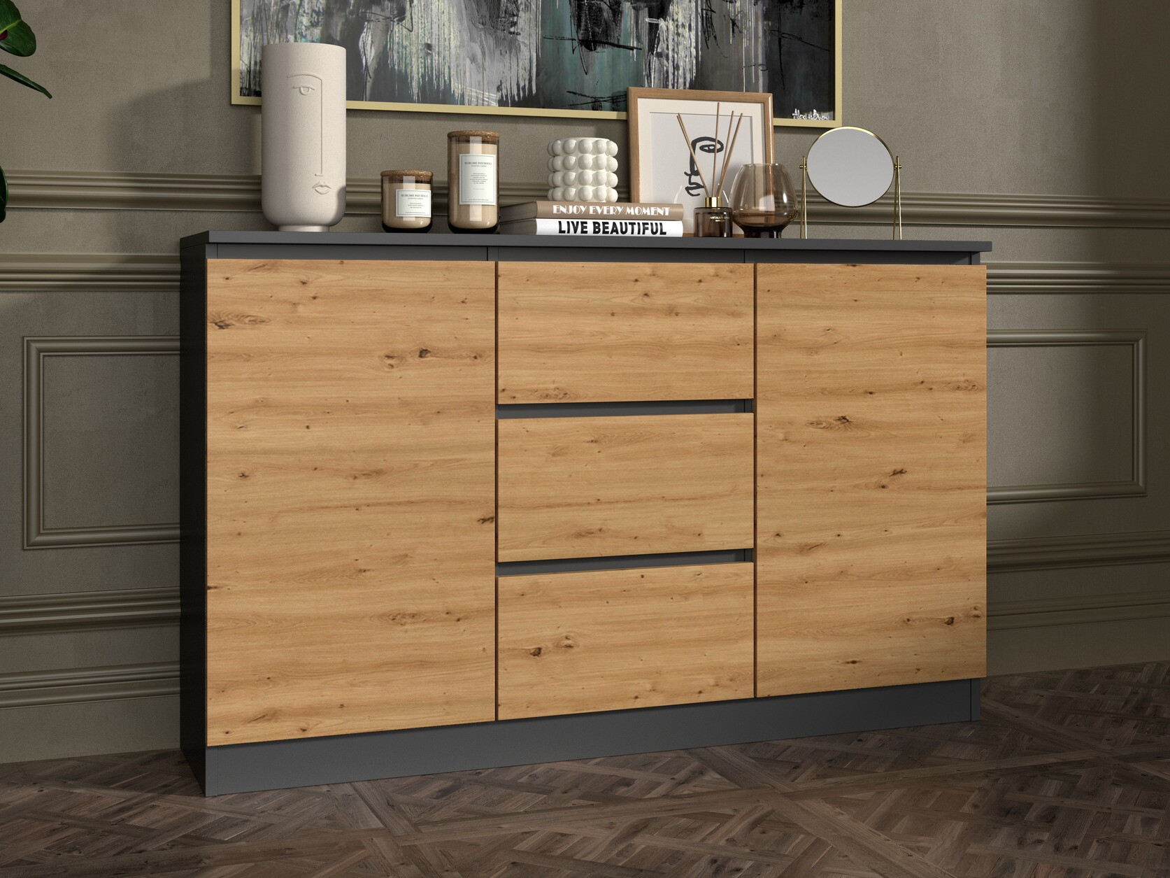 Commode Elbvelu 112 (Anthracite + Chêne Artisan)