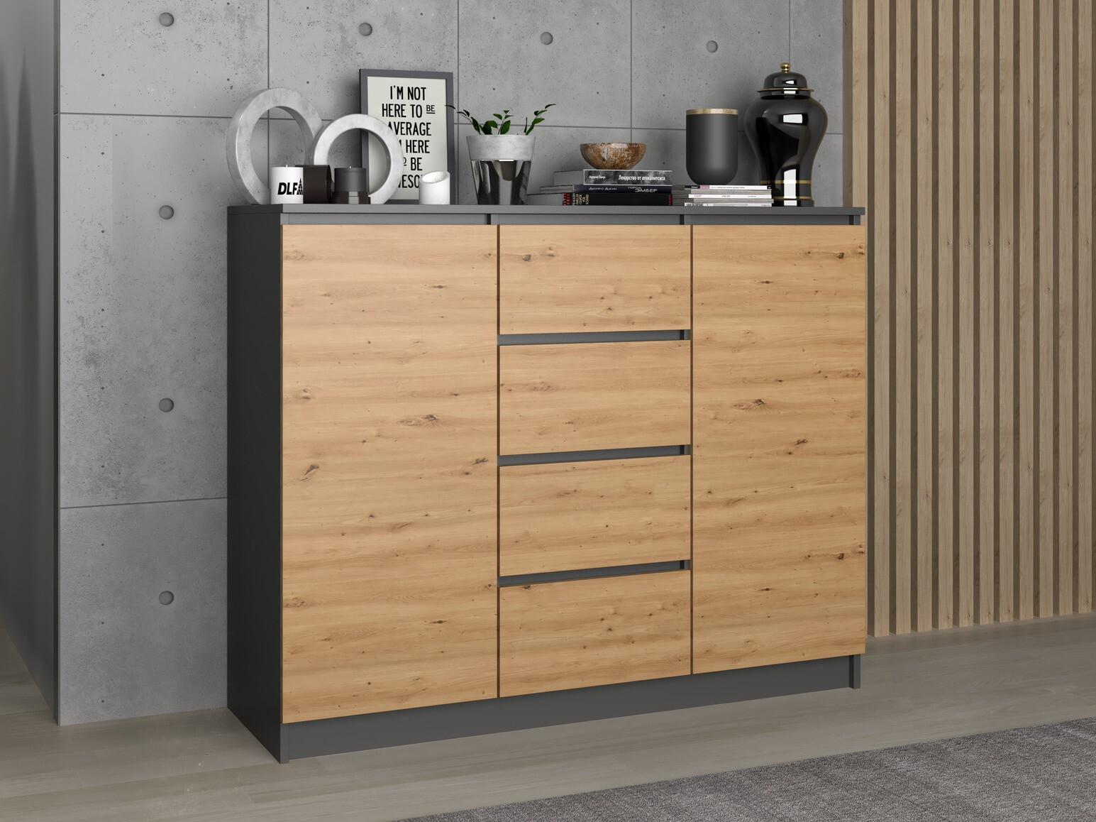 Commode Elbvelu 113 (Anthracite + Chêne Artisan)