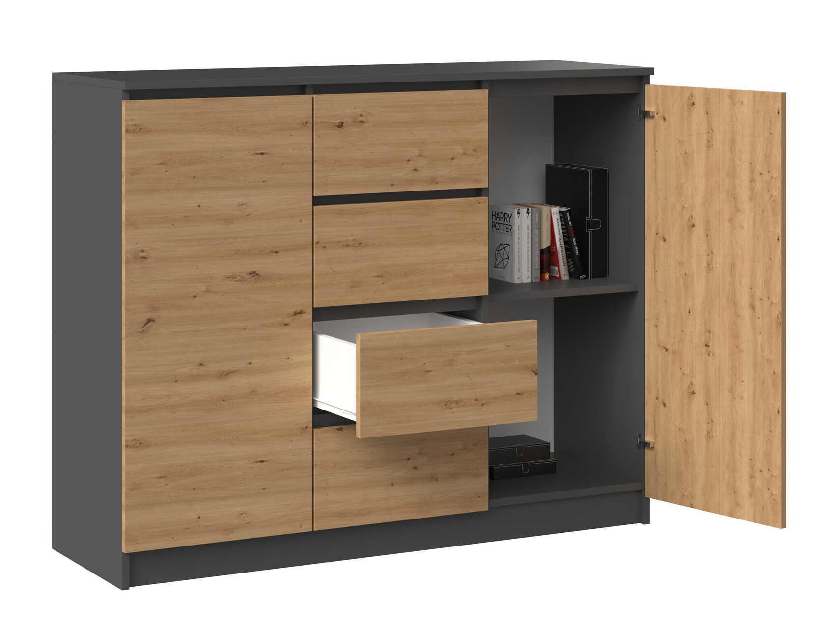 Commode Elbvelu 113 (Anthracite + Chêne Artisan)