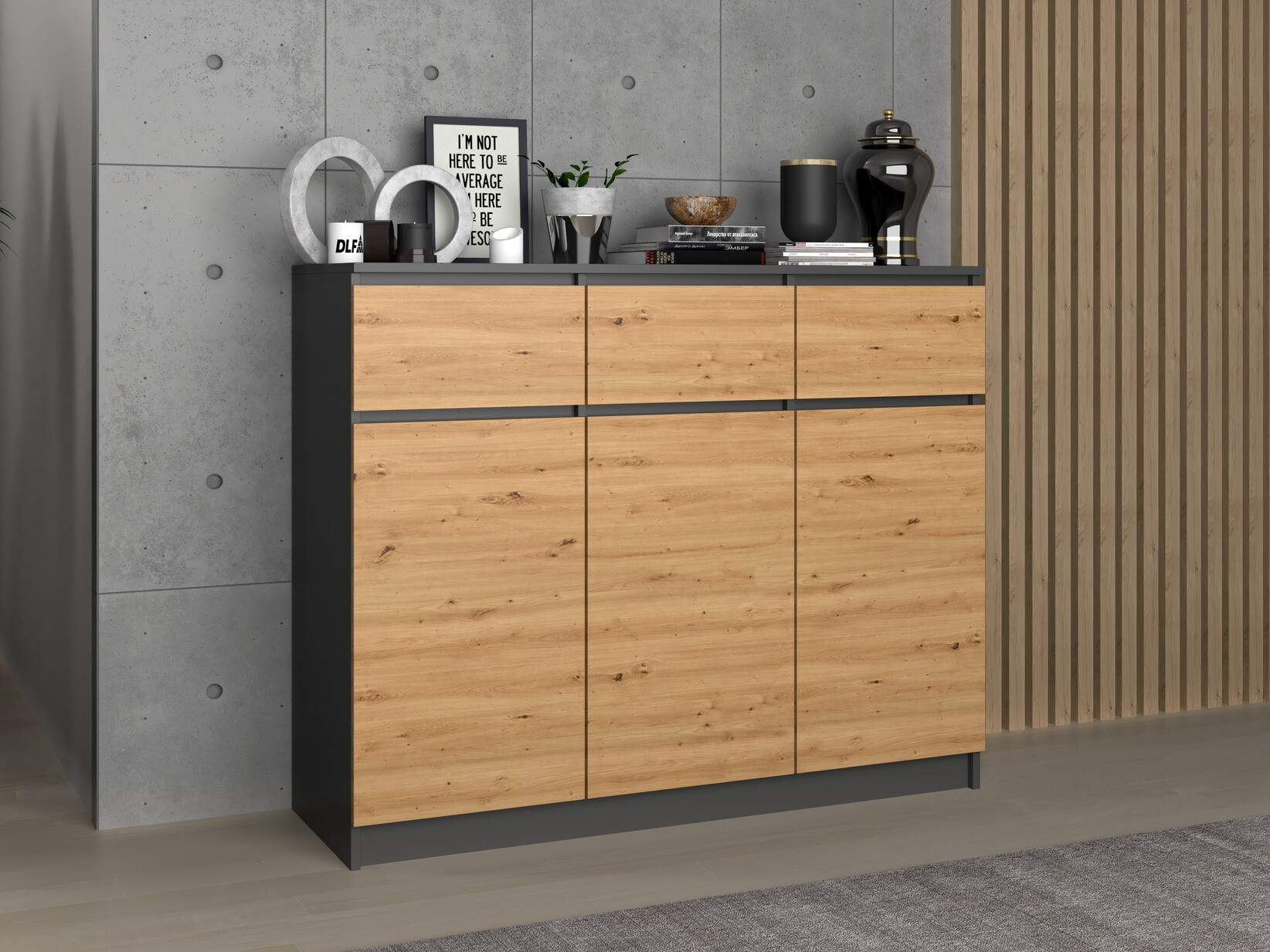 Commode Elbvelu 115 (Anthracite + Chêne Artisan)