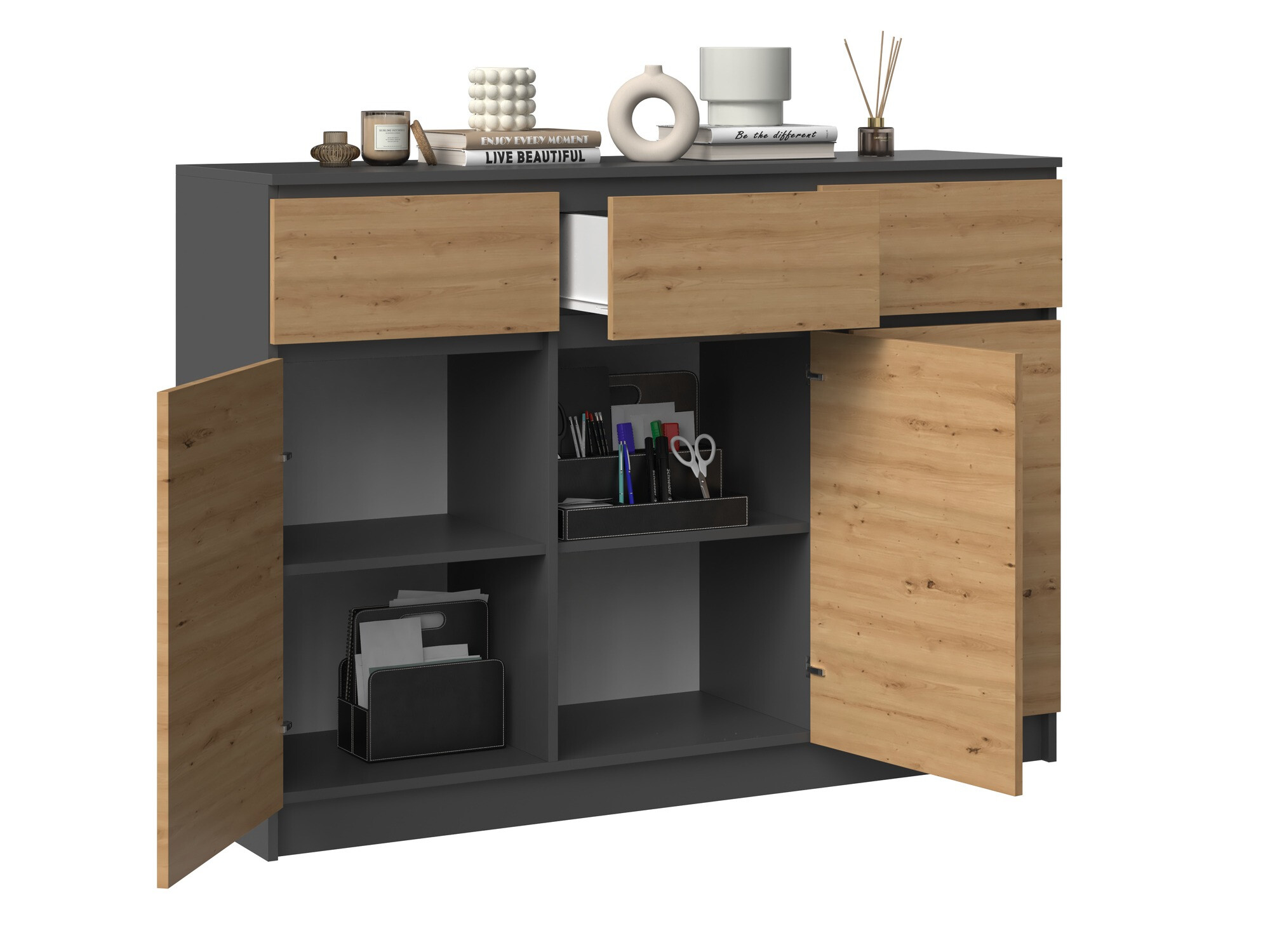 Commode Elbvelu 115 (Anthracite + Chêne Artisan)