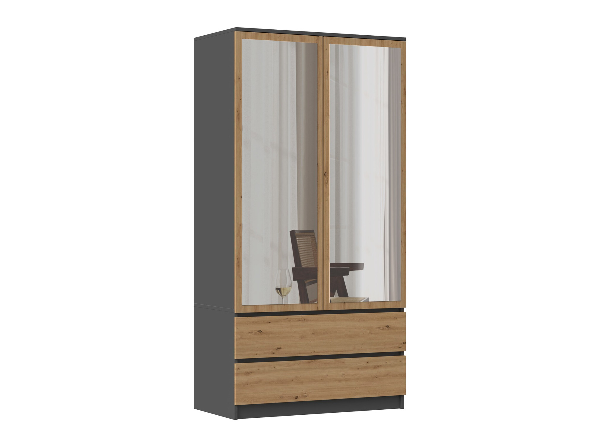 Armoire Elbvelu 116 (Anthracite + Chêne Artisan)