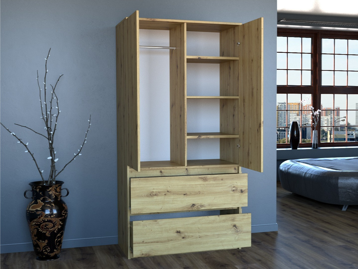 Armoire Elbvelu 116 (Chêne Artisan)