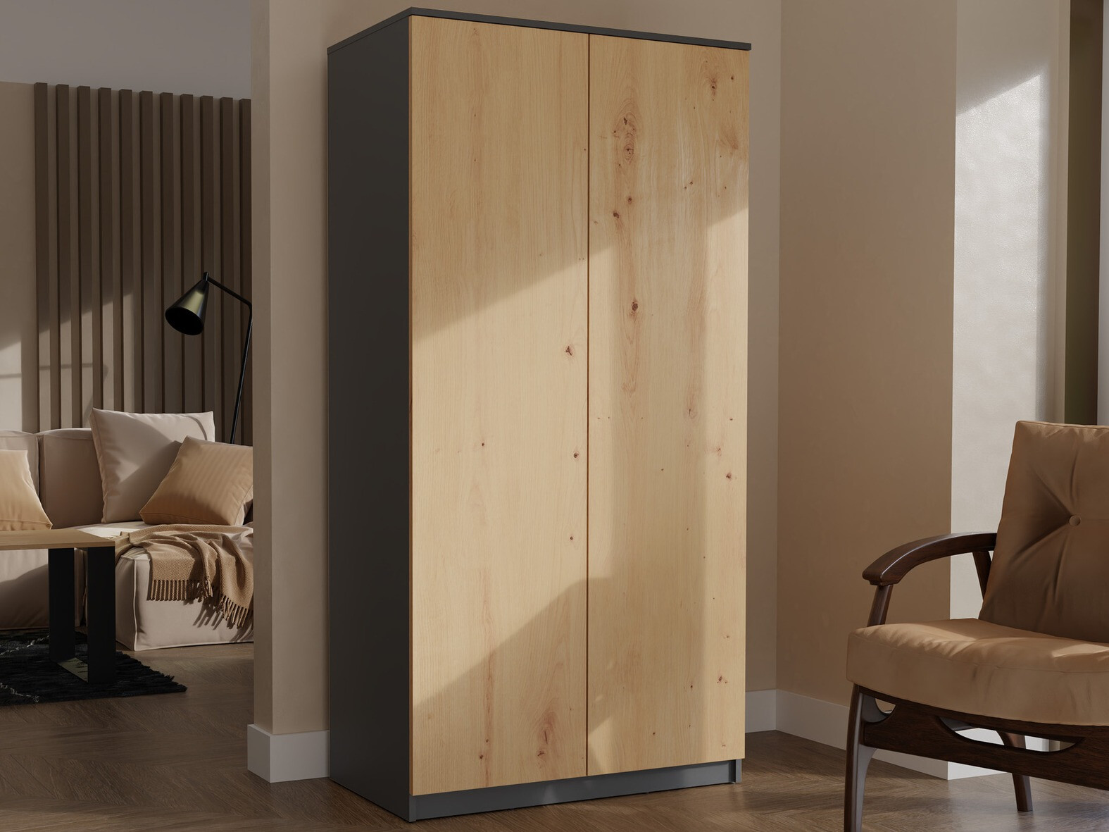 Armoire Elbvelu 117 (Anthracite + Chêne Artisan)