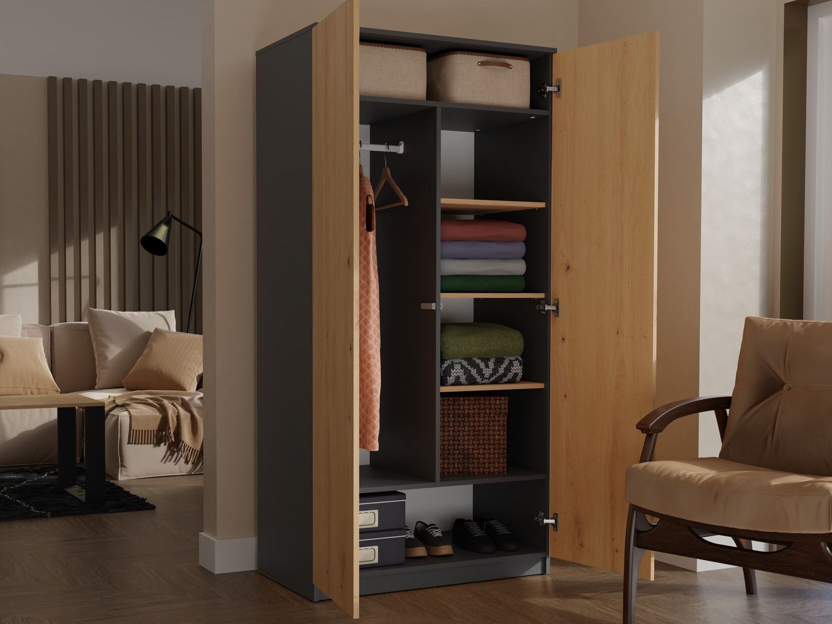 Armoire Elbvelu 117 (Anthracite + Chêne Artisan)