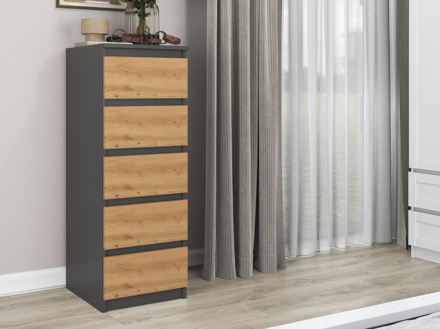 Commode Elbvelu 121 (Anthracite + Chêne Artisan)
