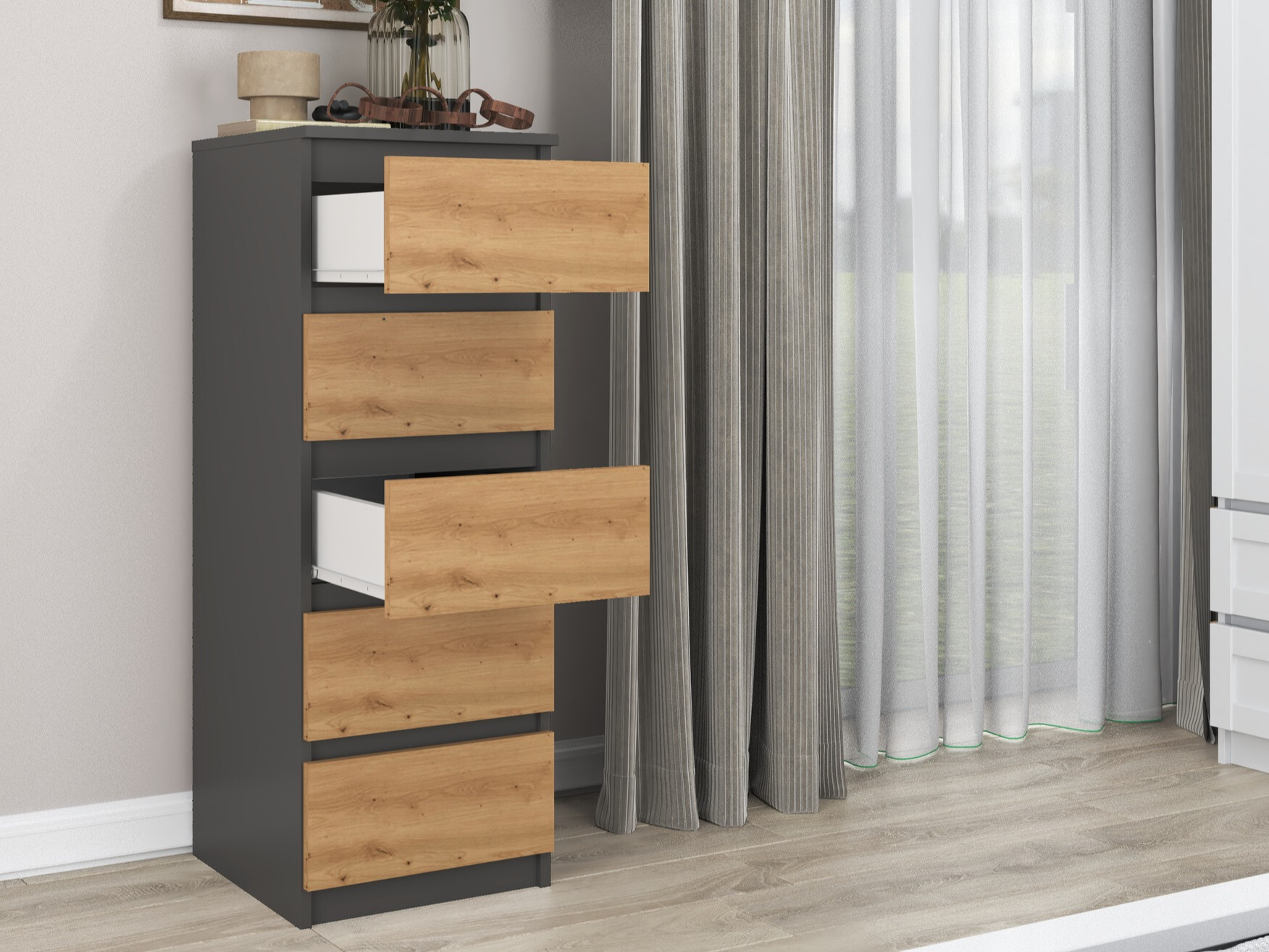 Commode Elbvelu 121 (Anthracite + Chêne Artisan)