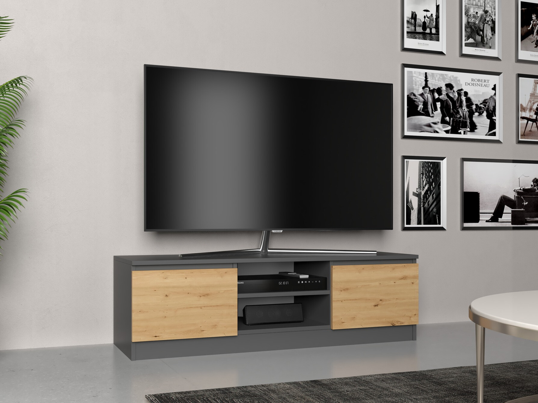 Meuble TV Elbvelu 123 (Anthracite + Chêne Artisan)