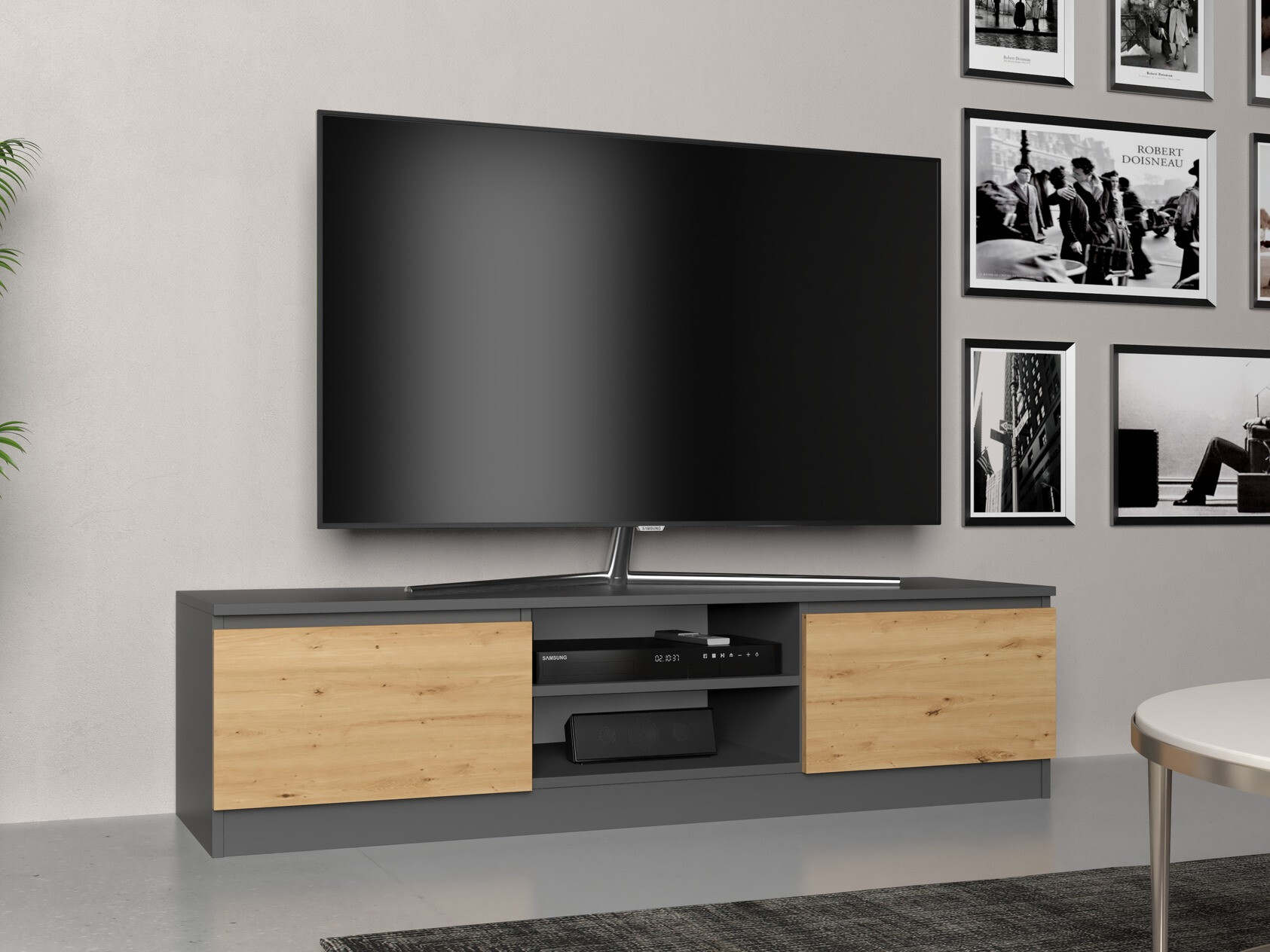 Meuble TV Elbvelu 125 (Anthracite + Chêne Artisan)