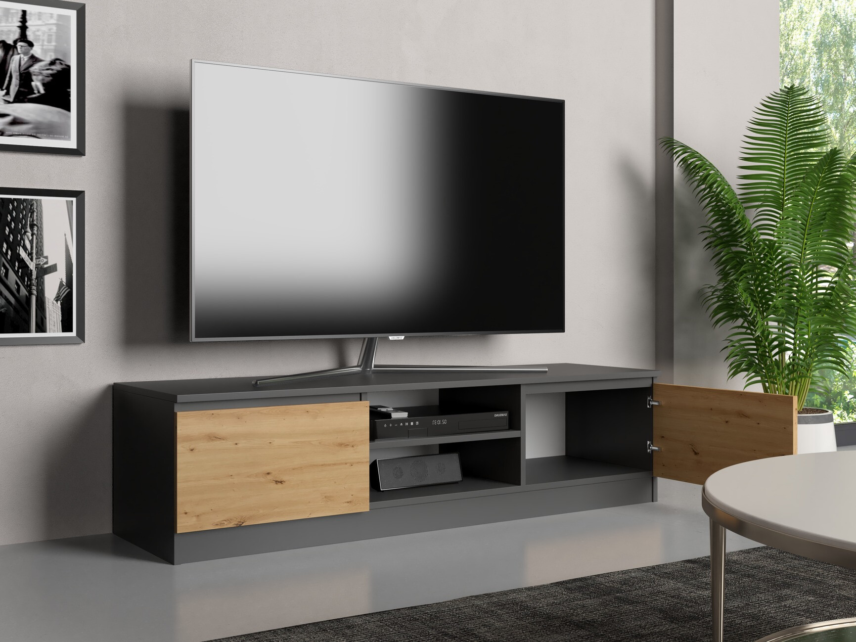 Meuble TV Elbvelu 125 (Anthracite + Chêne Artisan)