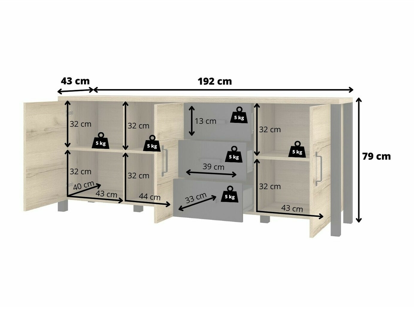 Commode Tornua 106 (Épicéa foncé + Noir mat)