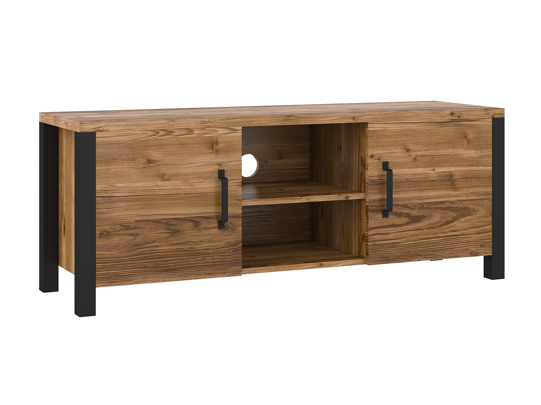 Meuble TV Tornua 104 (Épicéa foncé + Noir mat)
