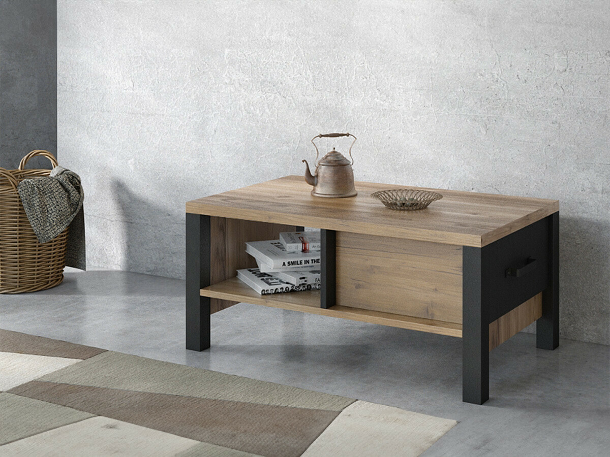 Table basse Tornua 107 (Épicéa foncé + Noir mat)