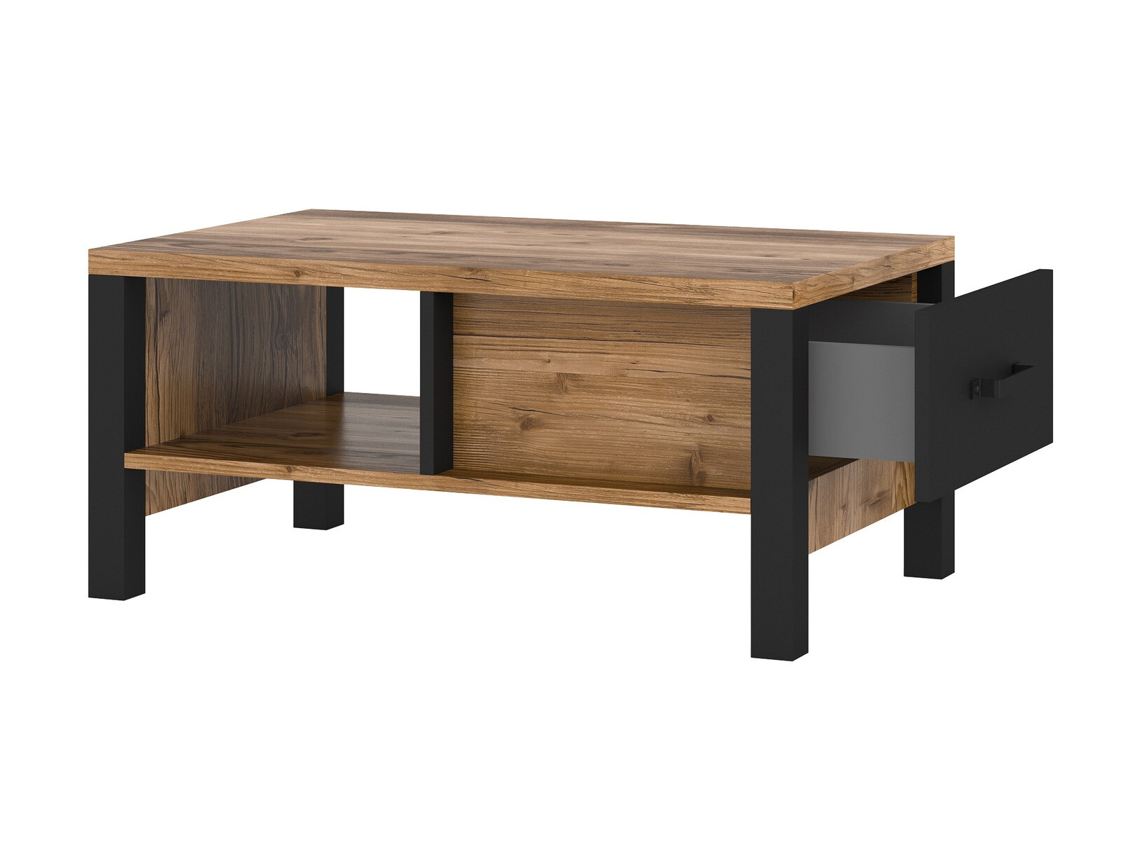 Table basse Tornua 107 (Épicéa foncé + Noir mat)