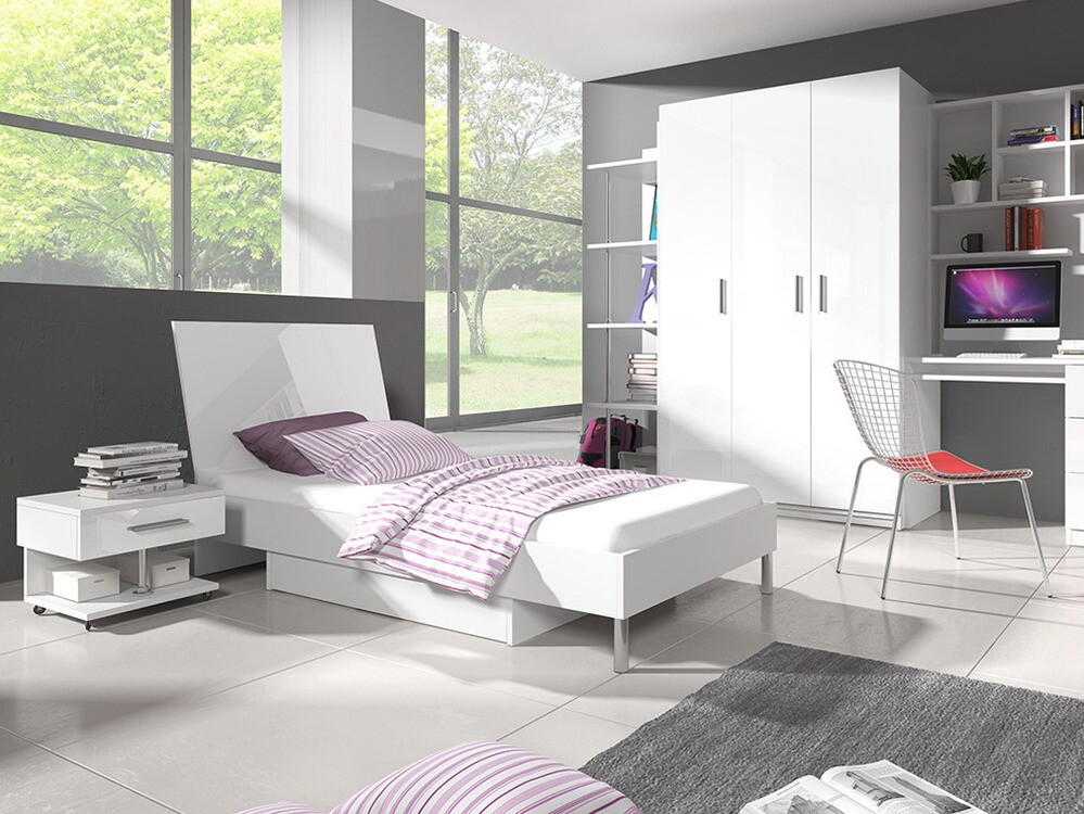 Table de chevet Campus (Blanc + Blanc brillant)