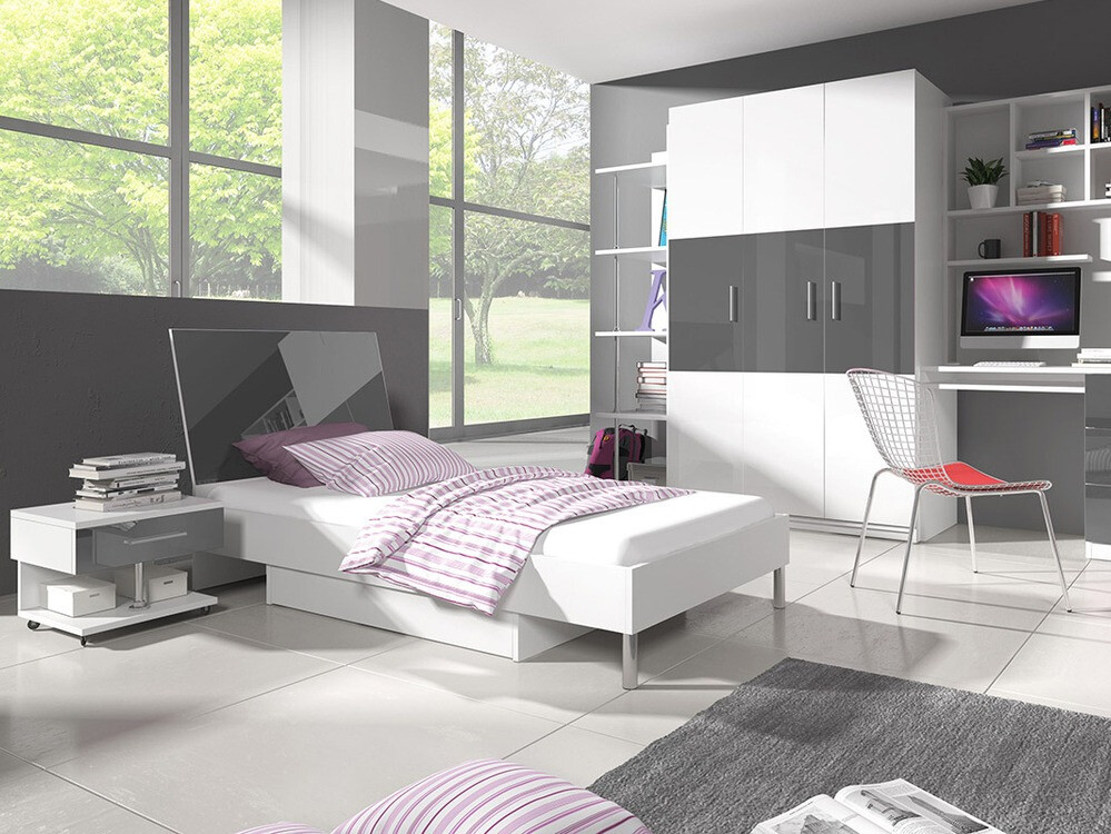 Table de chevet Campus (Blanc + Gris brillant)