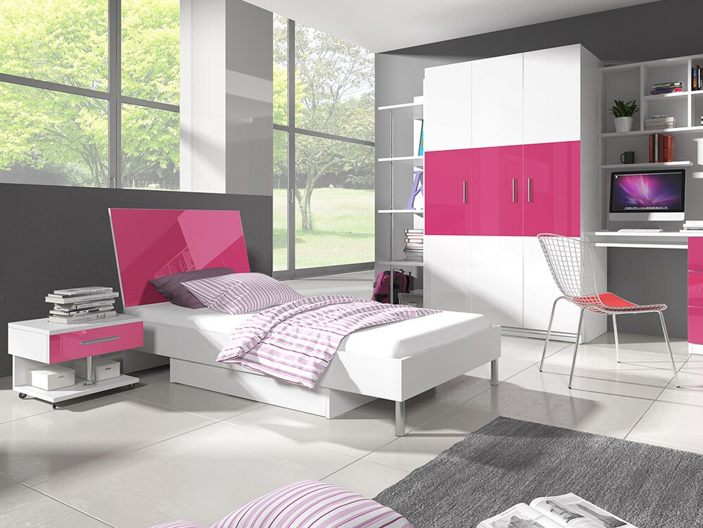 Table de chevet Campus (Blanc + Rose brillant)